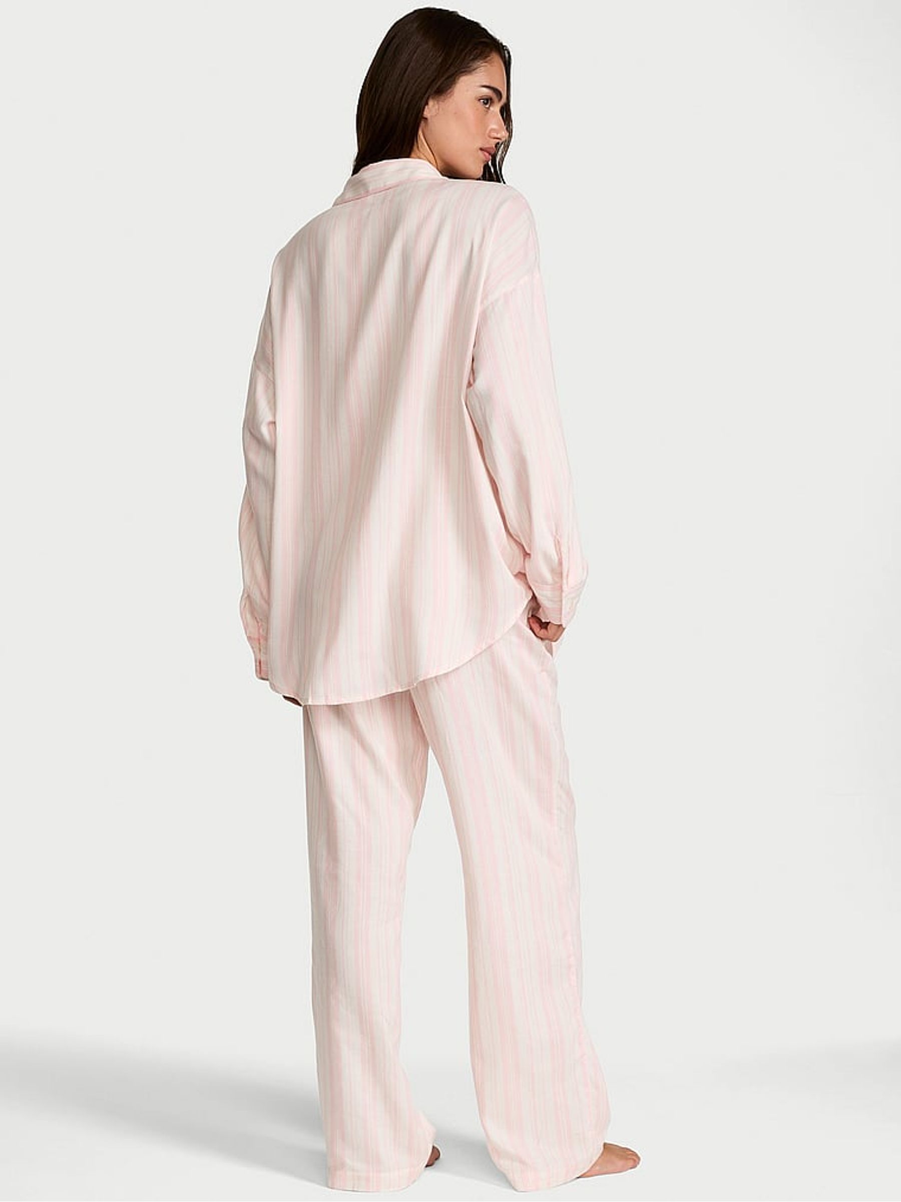 Pretty Blossom Pink Iconic Stripe Cotton Modal Long Pyjama Set - Image 2 of 2