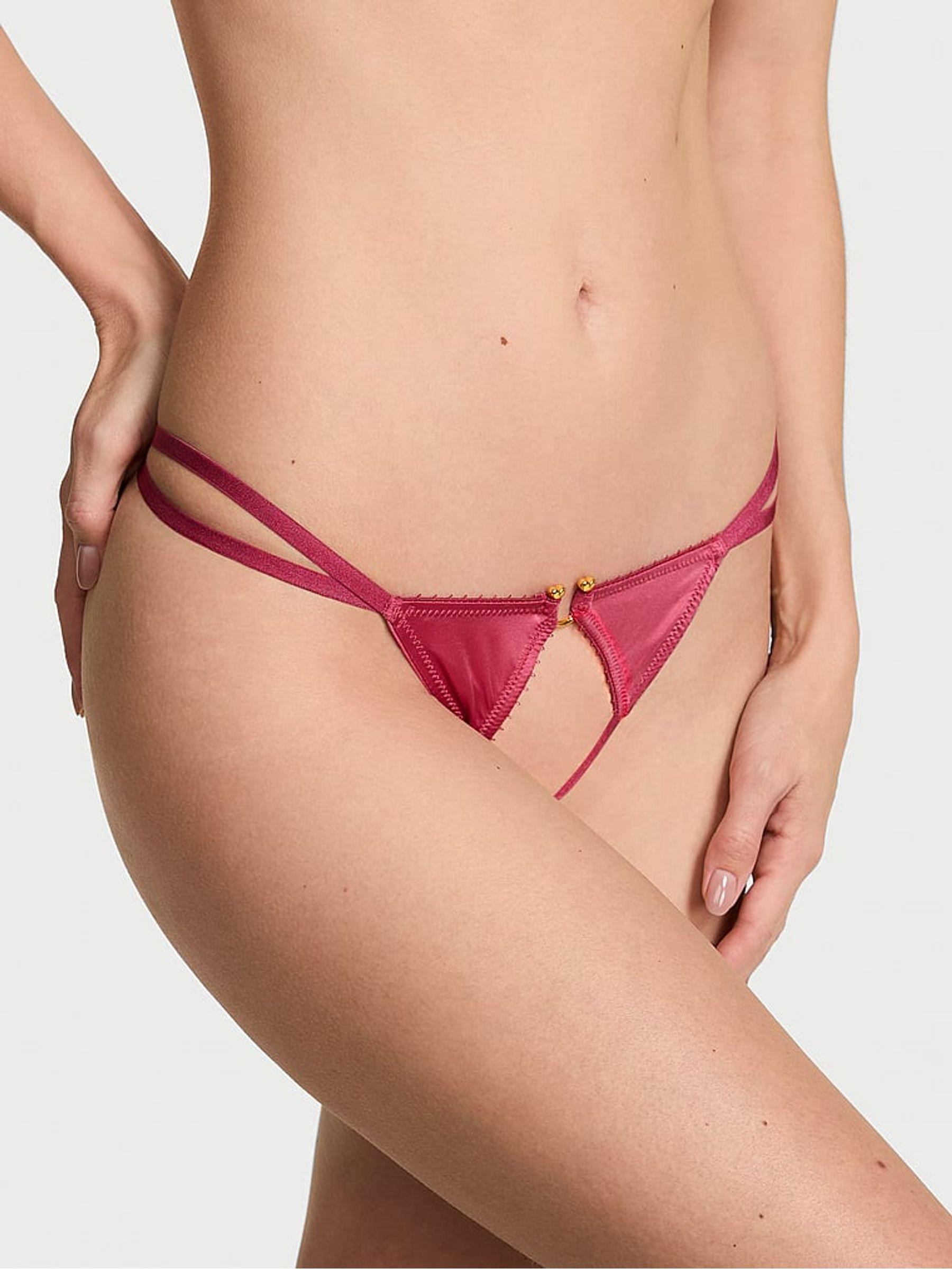 Peony Pink Crotchless Strappy Ring Knickers - Image 1 of 2