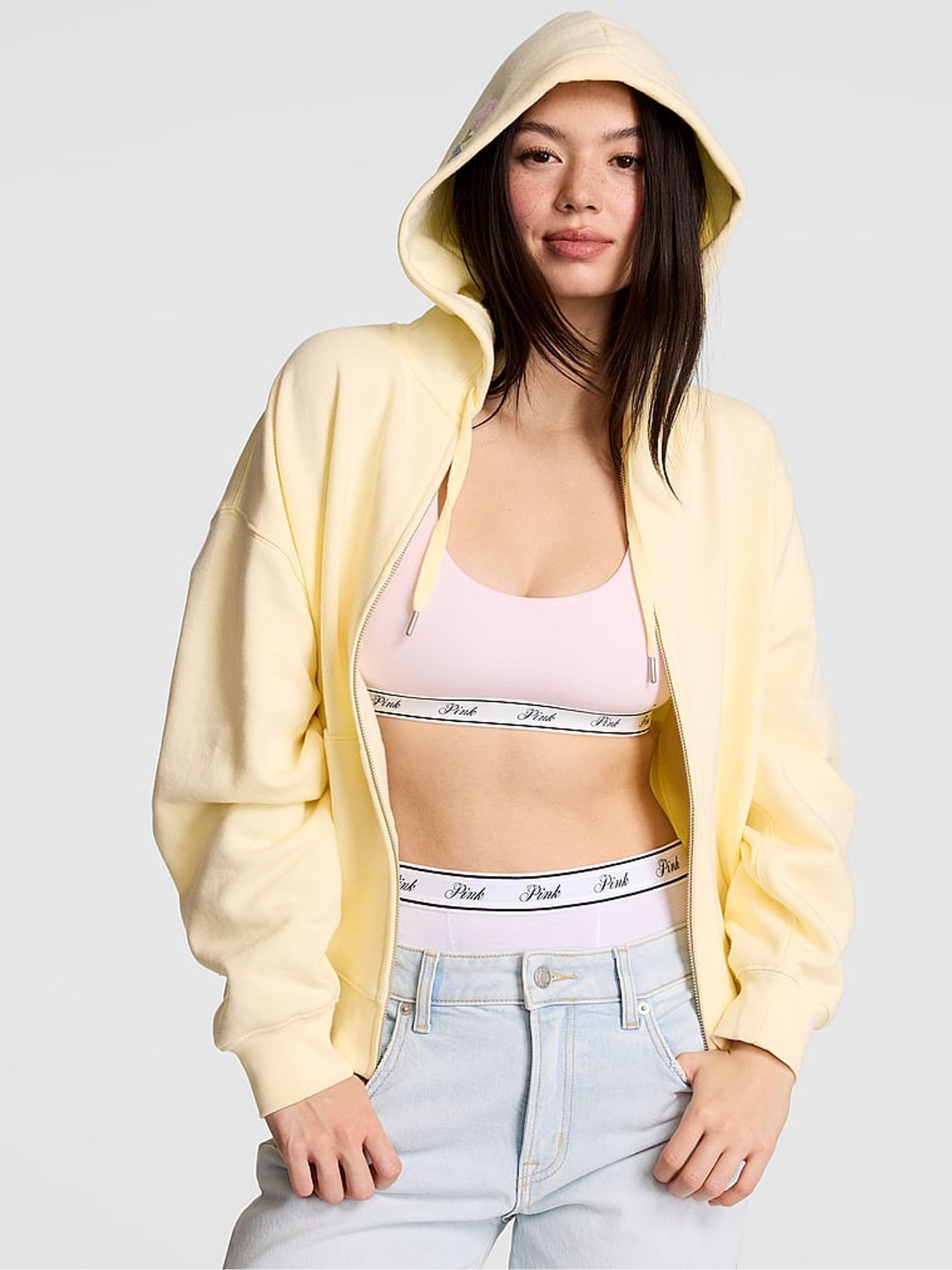 Palest Yellow Fleece Zip Up Hoodie - Image 1 of 2