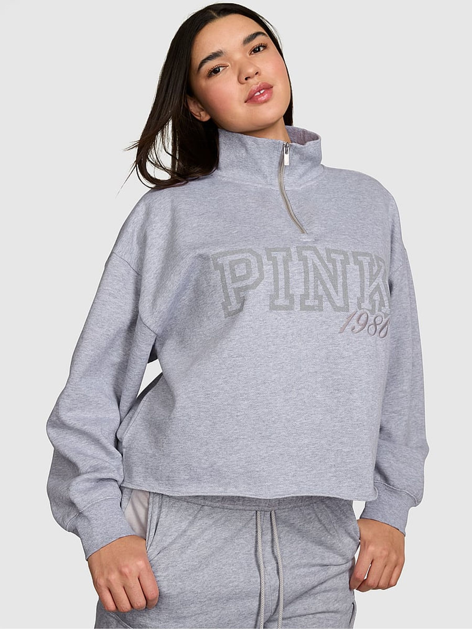 Medium Heather Grey Half Zip Fleece Sweatshirt - Image 1 of 2