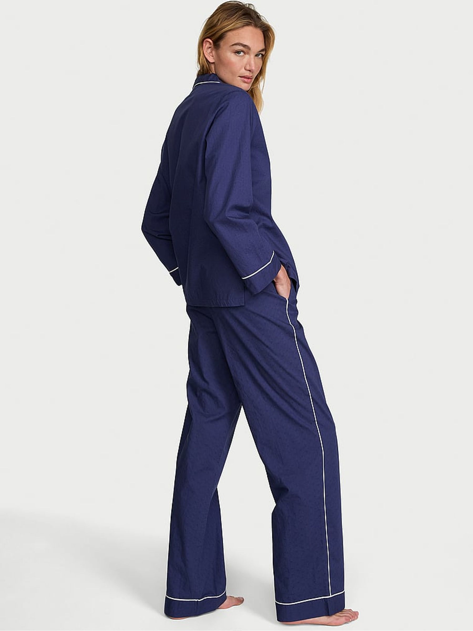 Ink Blue Dot Cotton Long Pyjama Set - Image 2 of 2