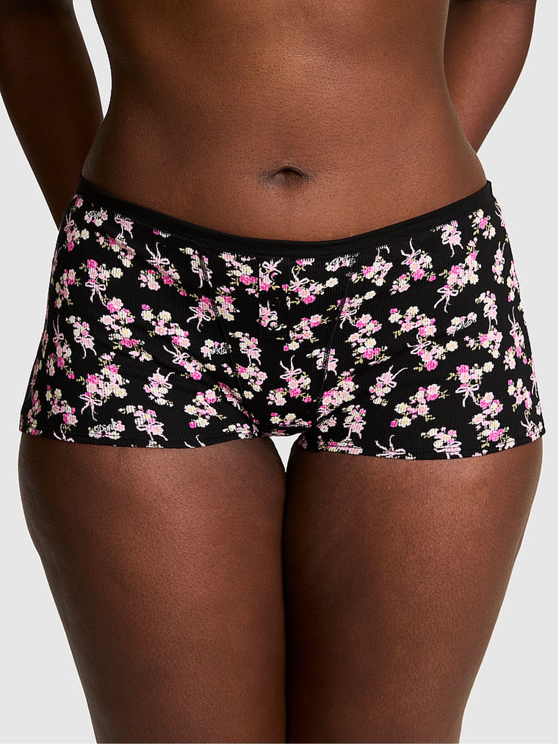 Black Floral Print Boyshort Cotton Knickers - Image 1 of 2