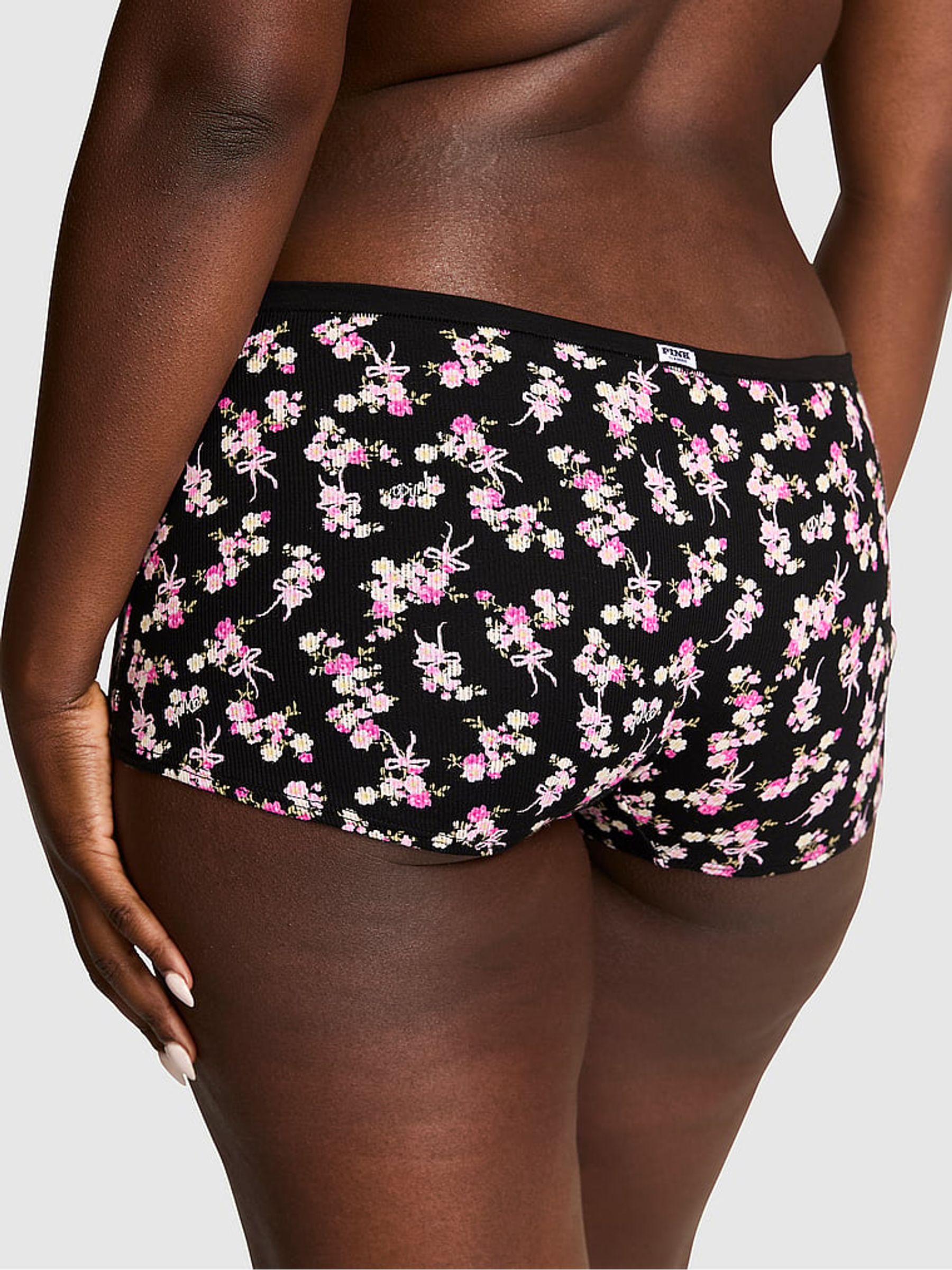 Black Floral Print Boyshort Cotton Knickers - Image 2 of 2