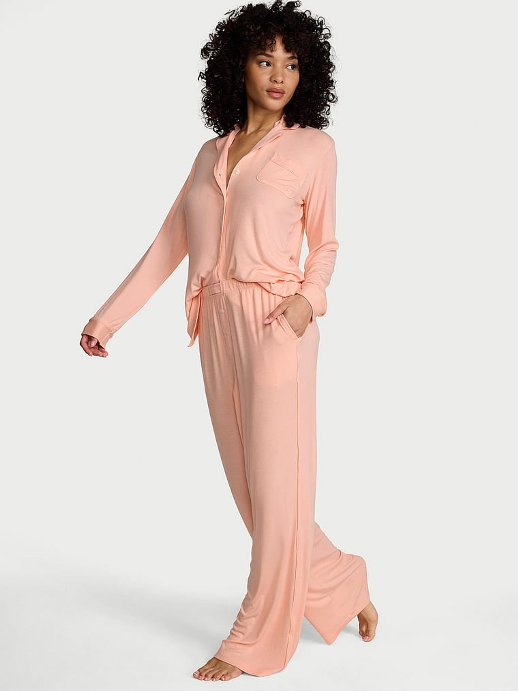 Pink Gin Modal Ribbed Long Pyjama Set - Image 1 of 2
