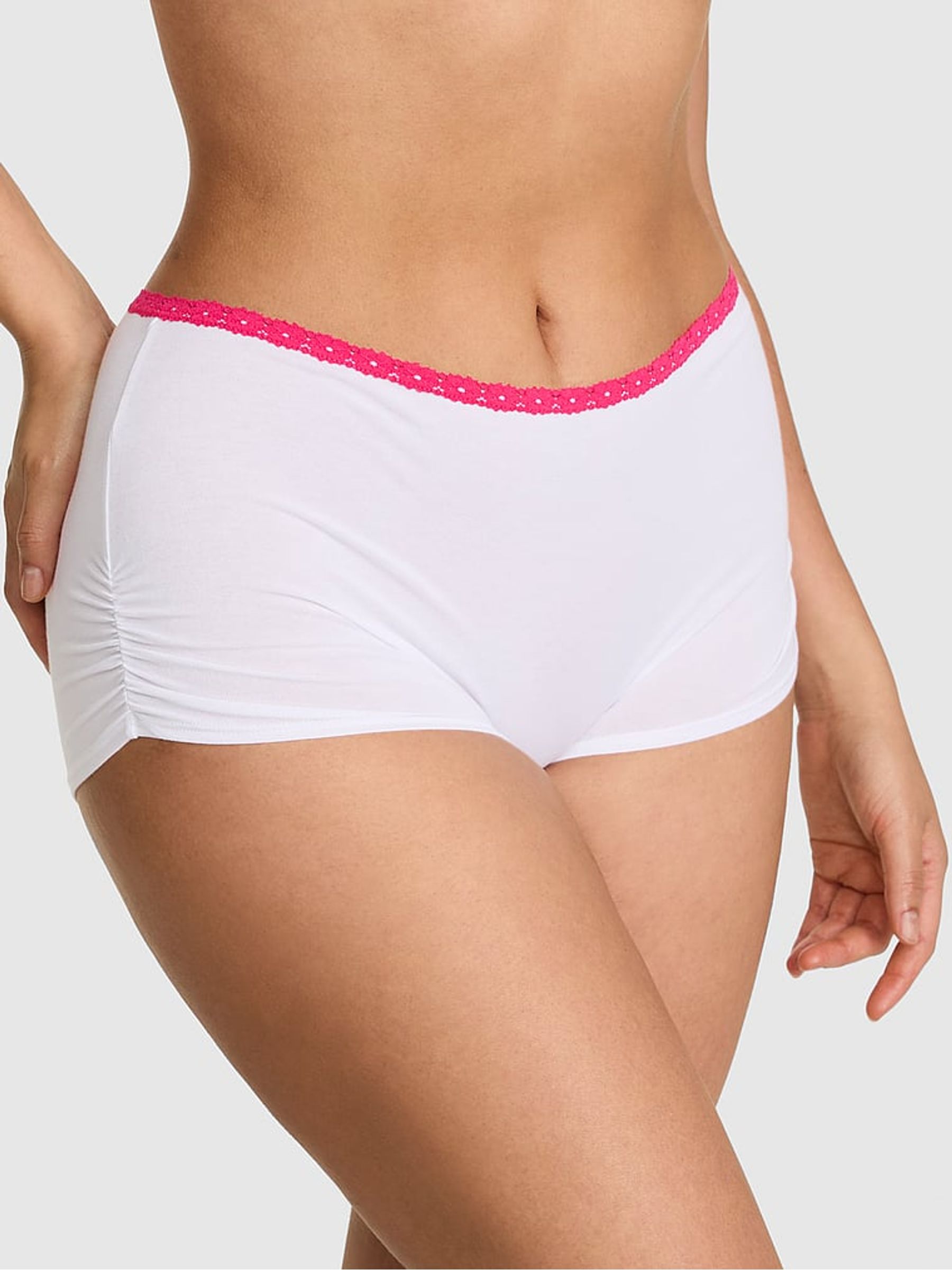 White and Pink 'Sweeter Without You' Boyshort Cotton Knickers - Image 1 of 2