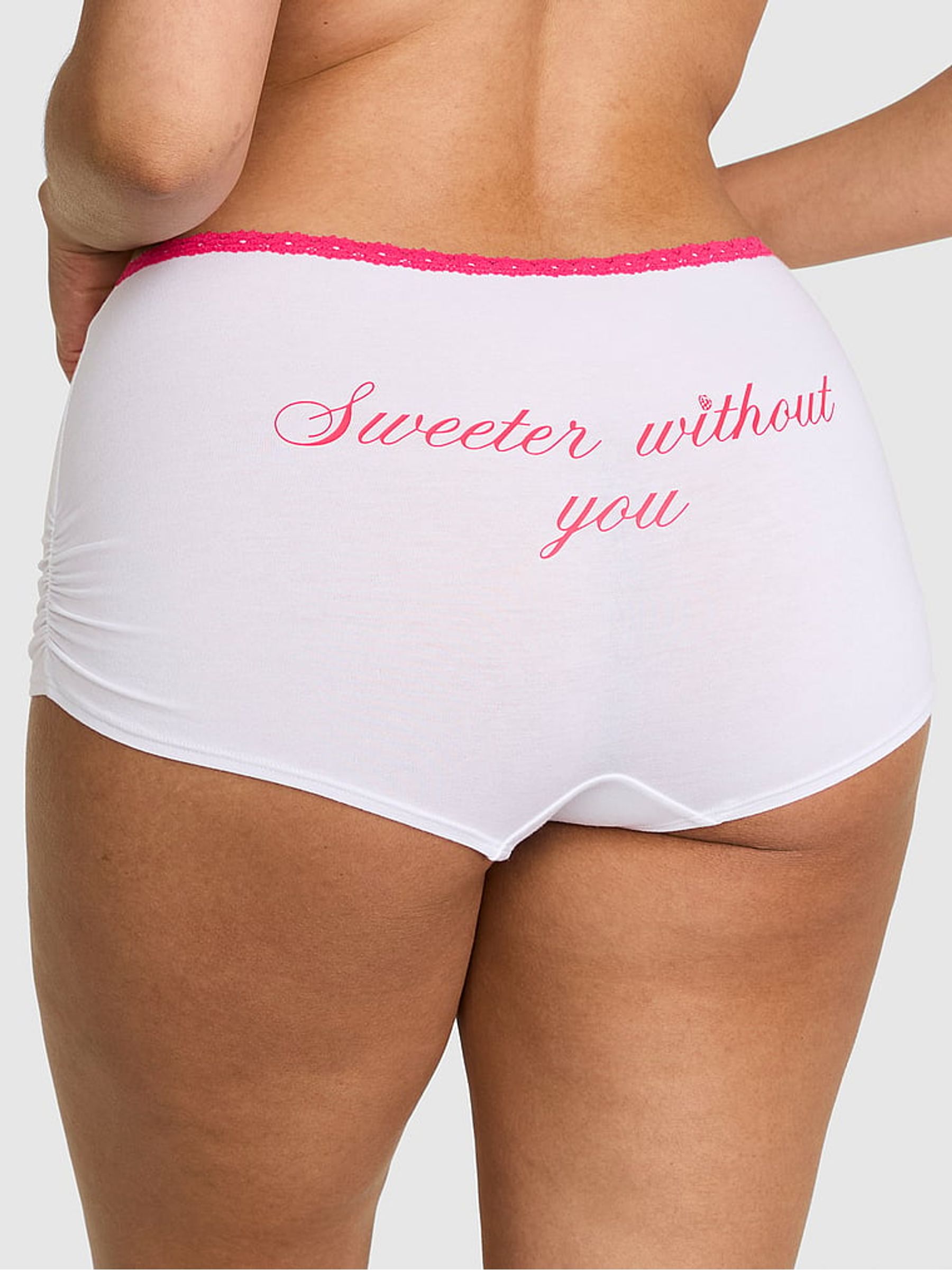 White and Pink 'Sweeter Without You' Boyshort Cotton Knickers - Image 2 of 2