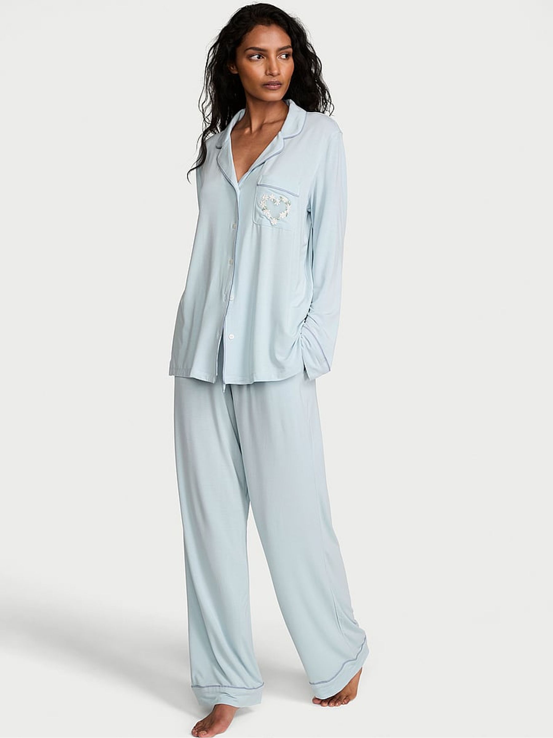 Celestial Blue Modal Long Pyjama Set - Image 1 of 2