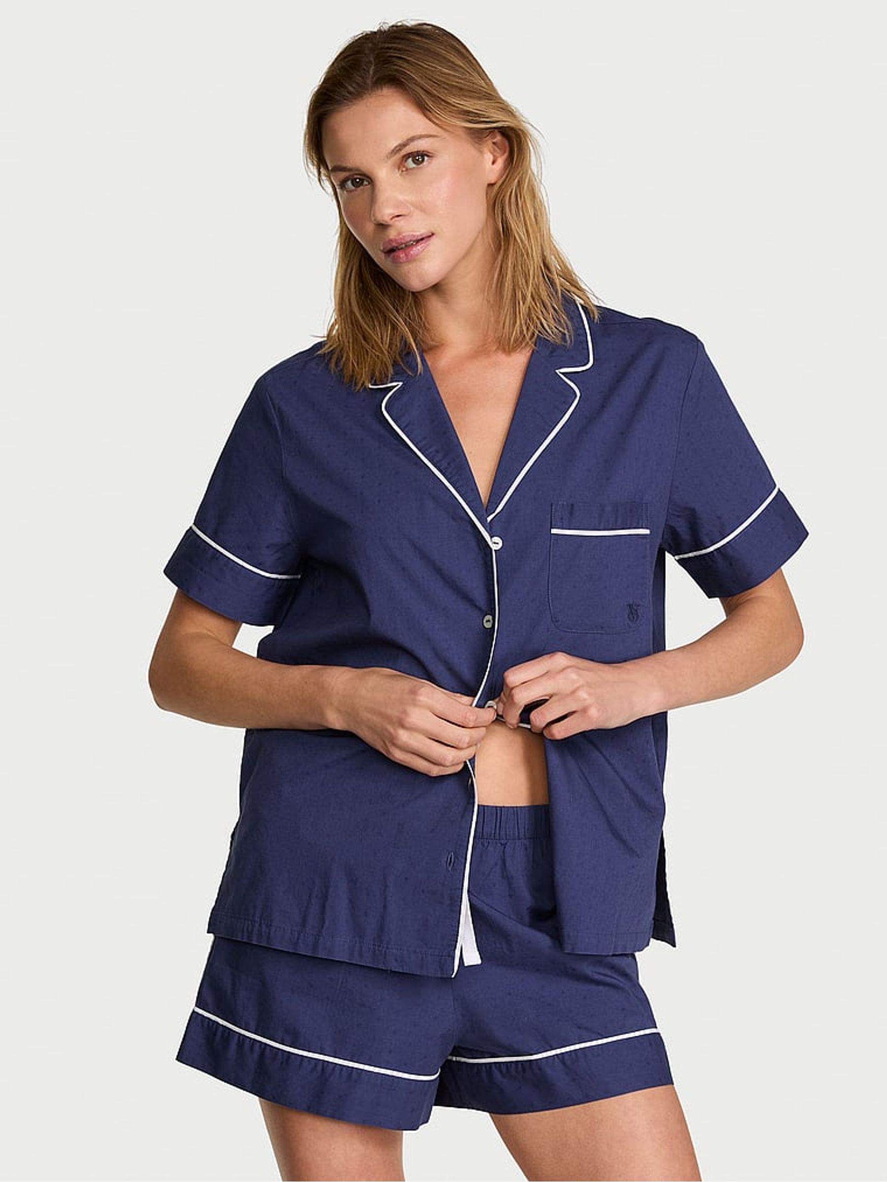Ink Blue Dot Cotton Short Pyjama Set - Image 1 of 2