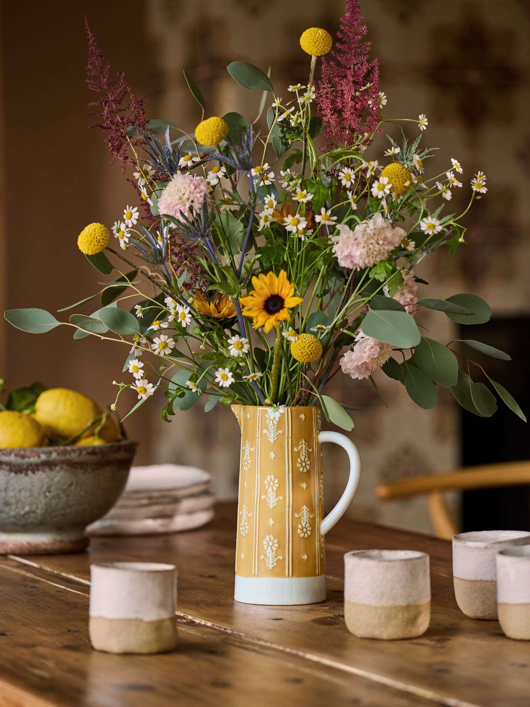 Yellow/White Floral Jug Vase - Image 1 of 5