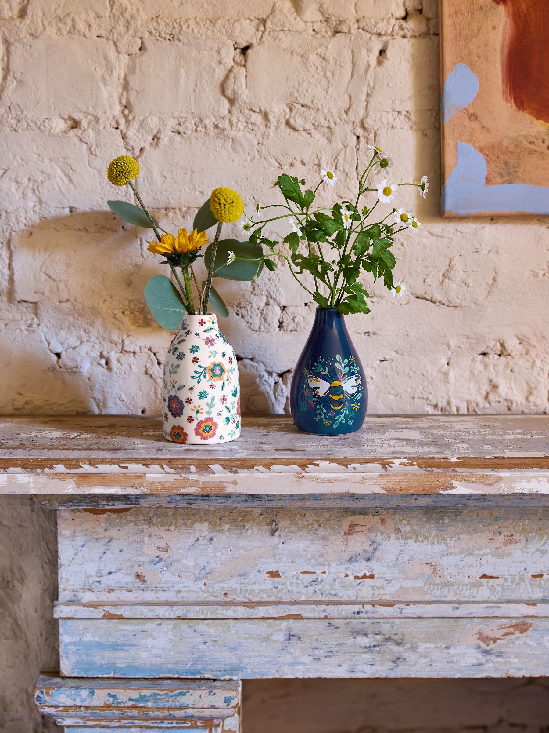Set of 2 Yellow/White Ditsy Bee Bud Vases - Image 1 of 4