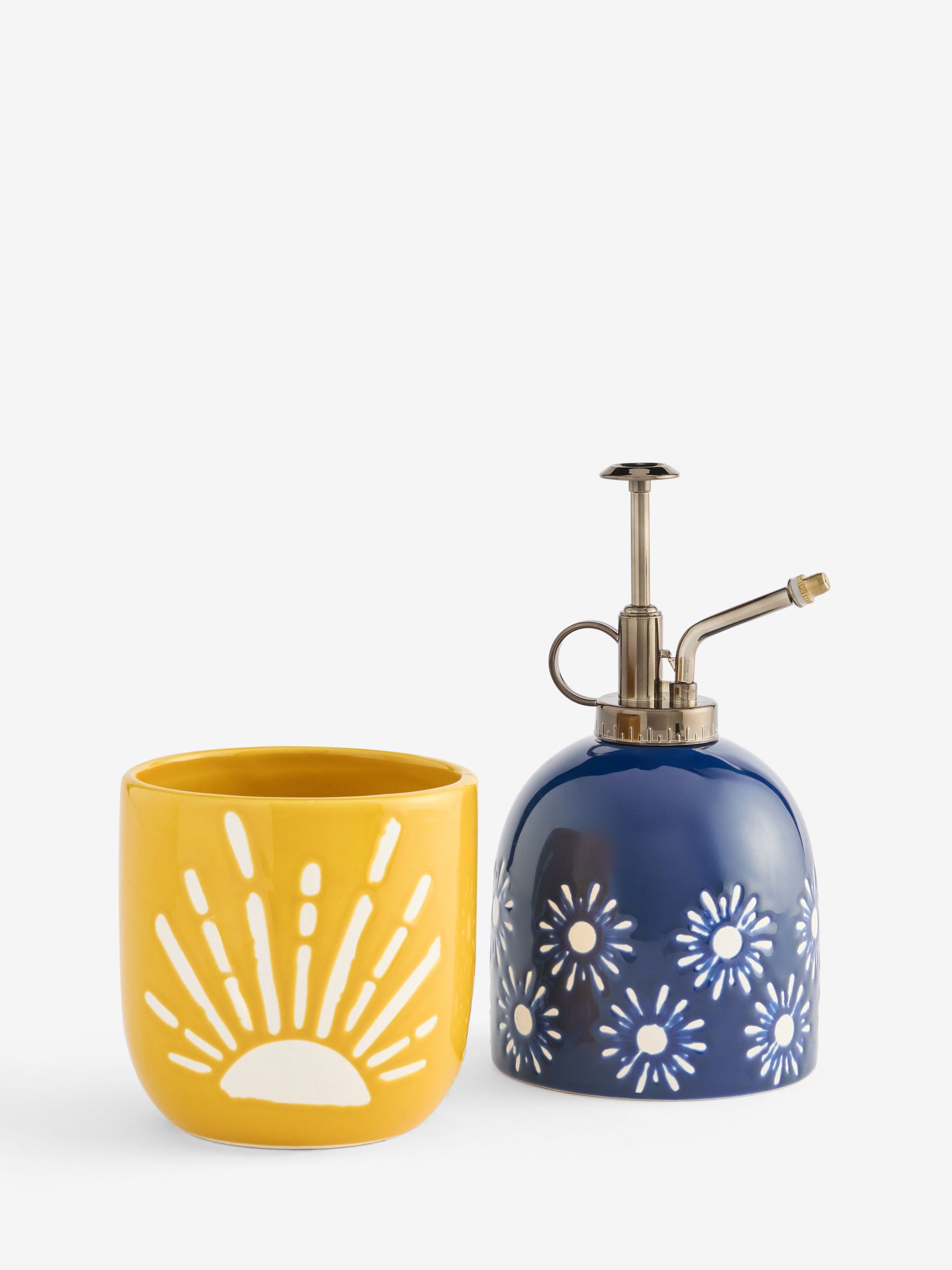 Set of 2 Blue Yellow Planter and Mister Set - Image 5 of 6