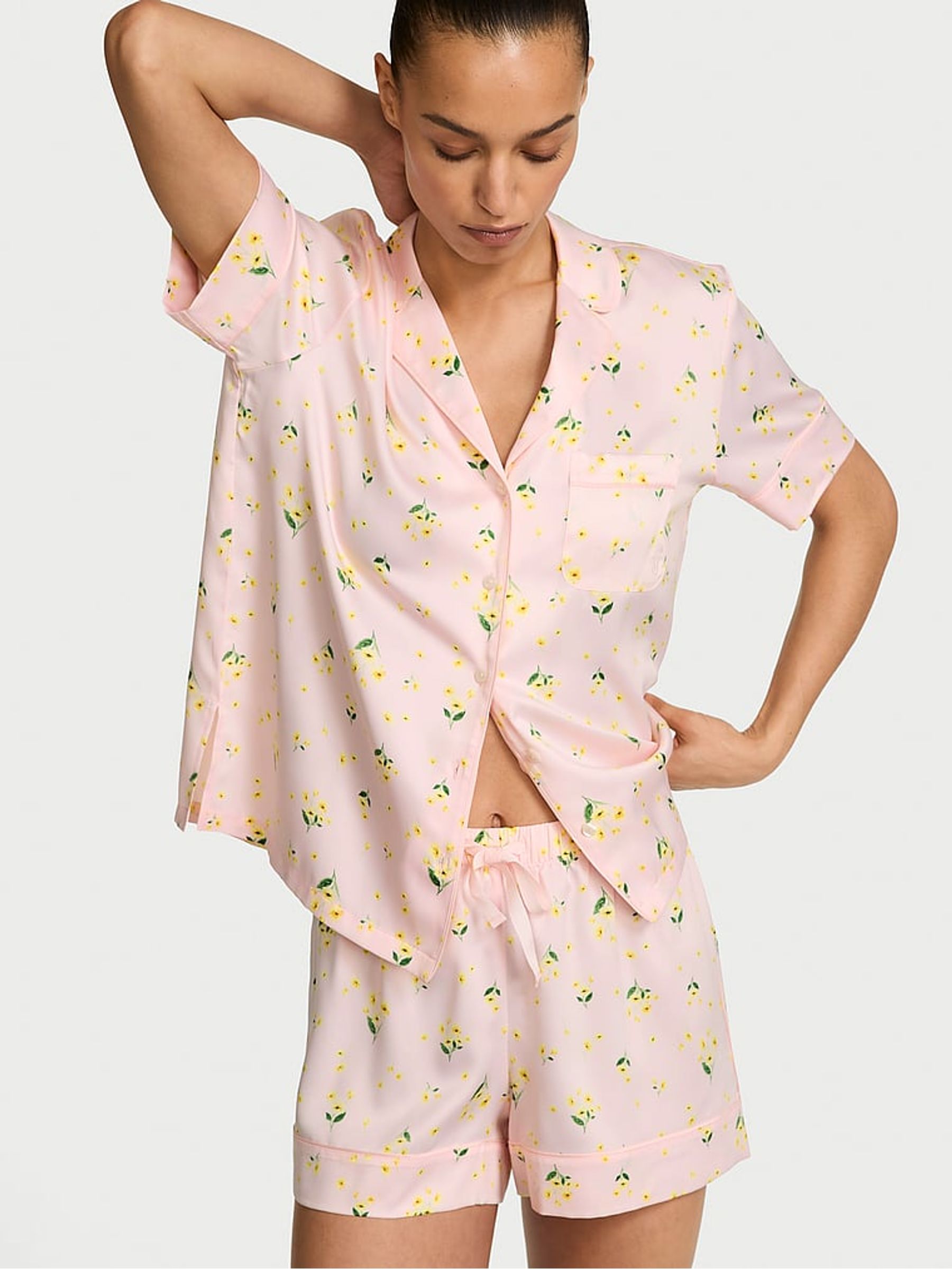 Pink Bouquet Satin Short Pyjamas Set - Image 1 of 2