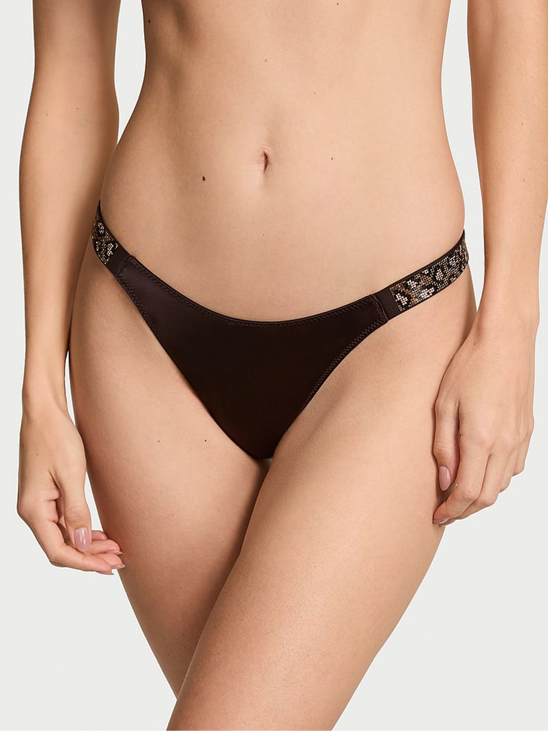 Cacao Brown Thong Shine Strap Knickers - Image 1 of 2