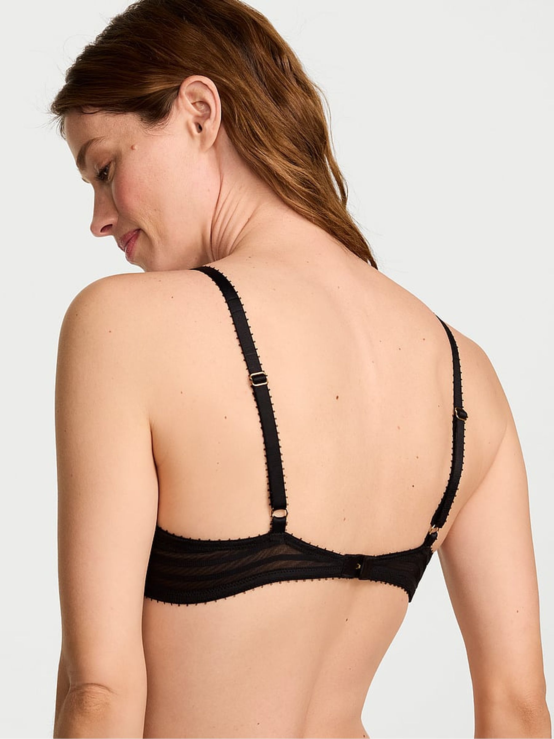 Black Unlined Sheer Stripe Bra - Image 2 of 2