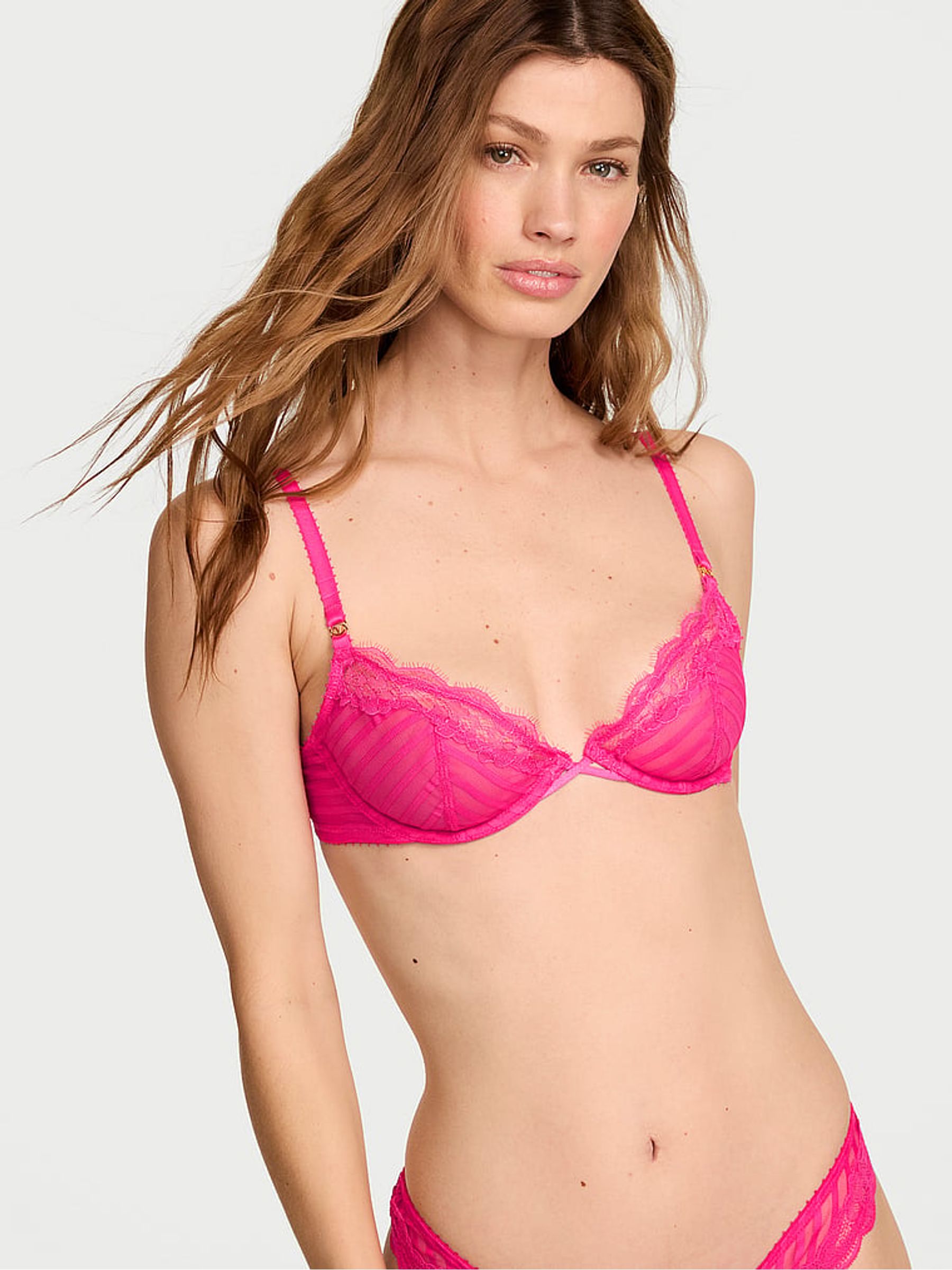 Enchanted Pink Unlined Sheer Stripe Bra - Image 1 of 3