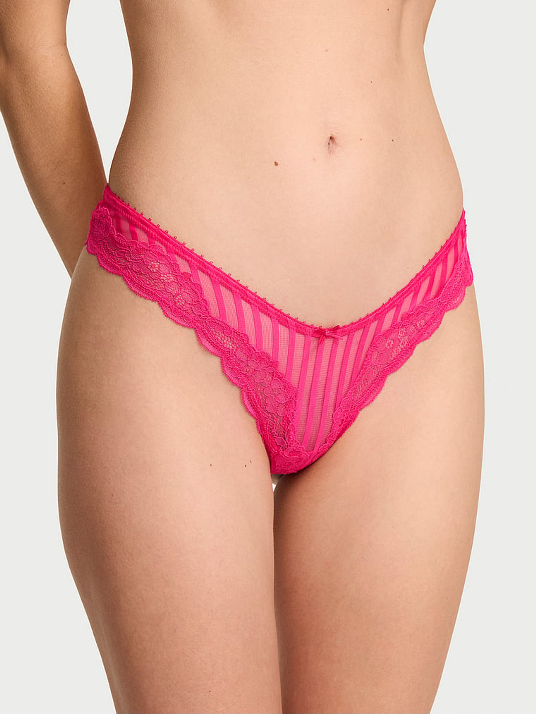 Enchanted Pink Thong Striped Lace Knickers - Image 1 of 3