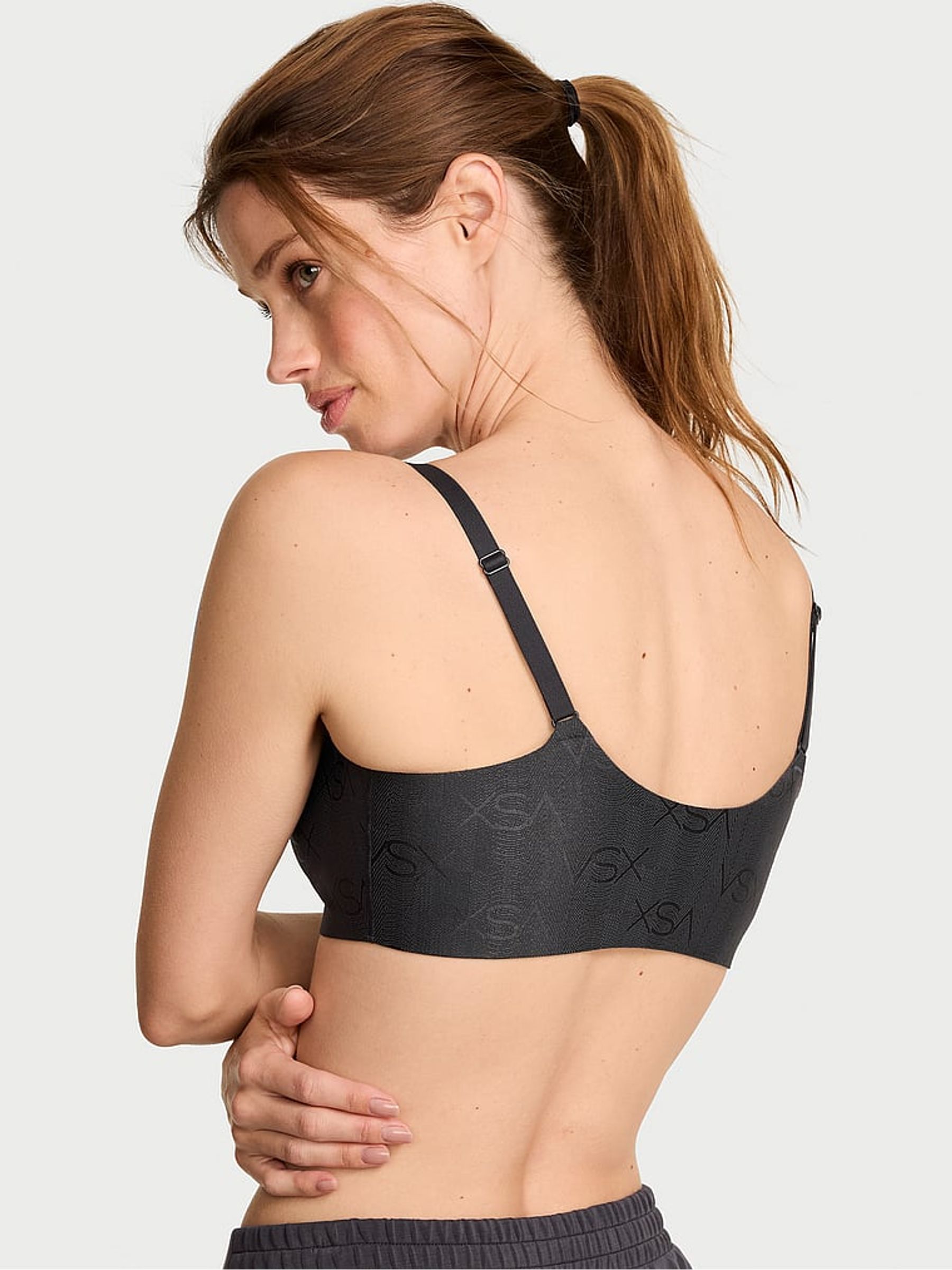 Dark Smoke Grey Shine Logo Comfort Low Support Sports Bra - Image 2 of 3 Dark Smoke Grey Shine Logo Comfort Low Support Sports Bra - Image 2 of 3