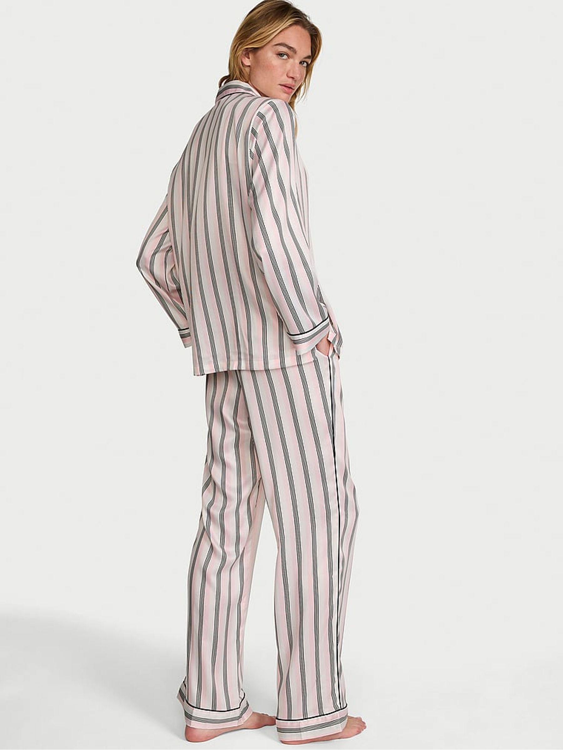 Angel Pink Stripe Satin Long Pyjamas Set - Image 2 of 2