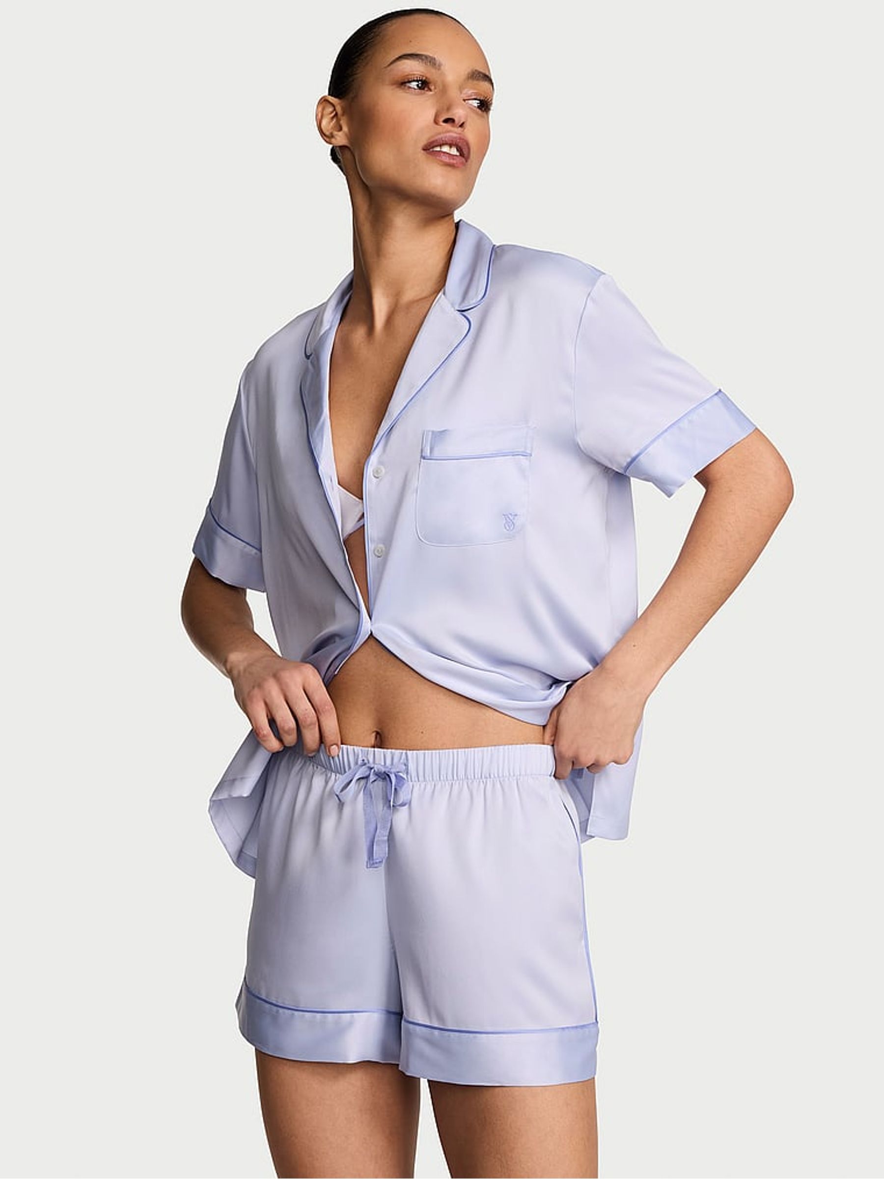 Icy Lavender Purple Satin Short Pyjamas Set - Image 1 of 2