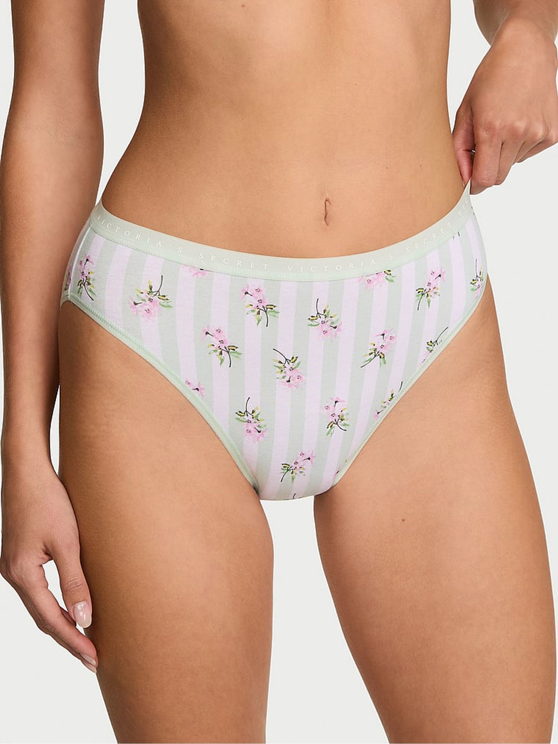 Mint Green Floral Stripe Brief Knickers - Image 1 of 2