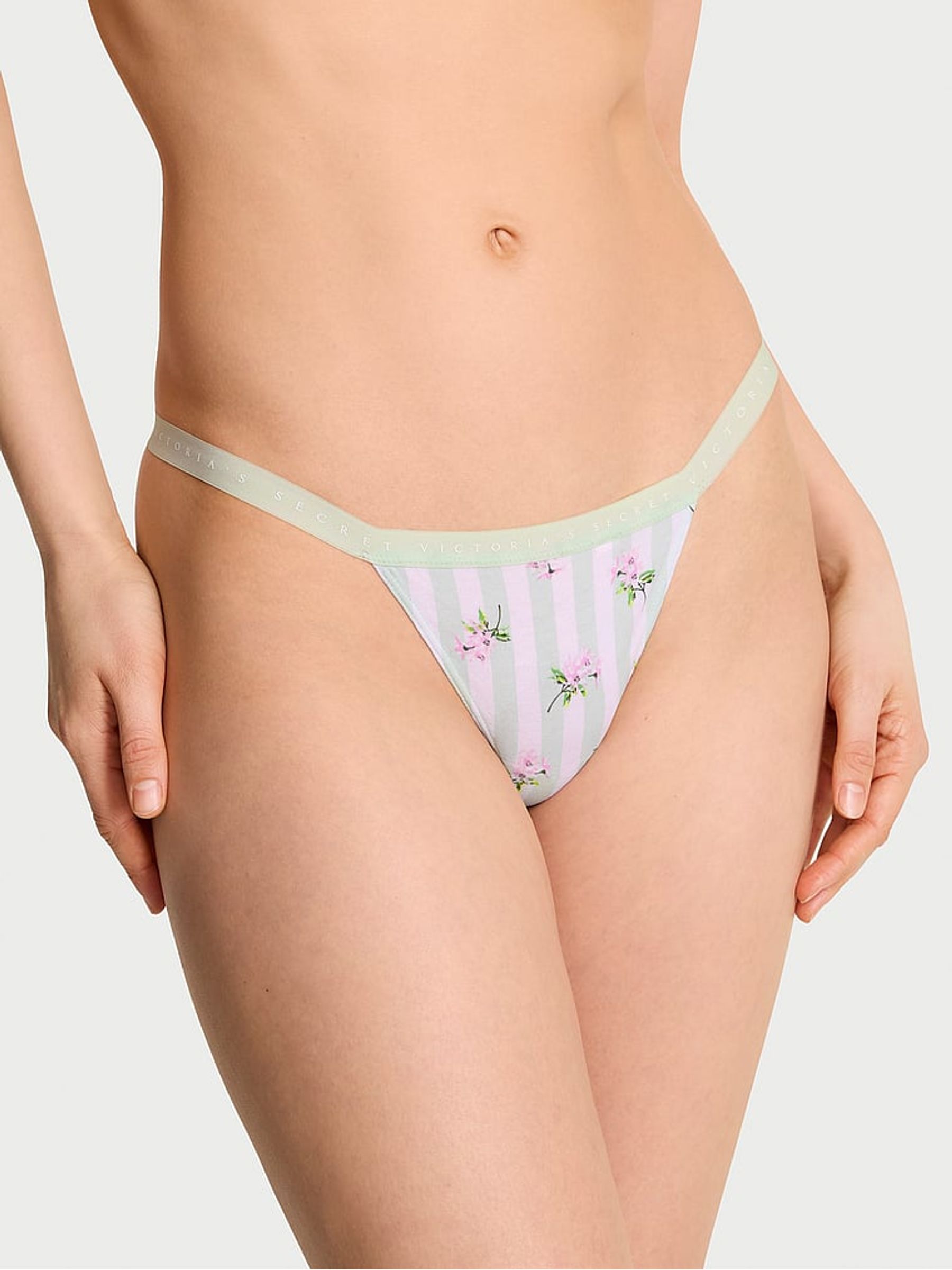 Mint Green Floral Stripe G String Knickers - Image 1 of 2