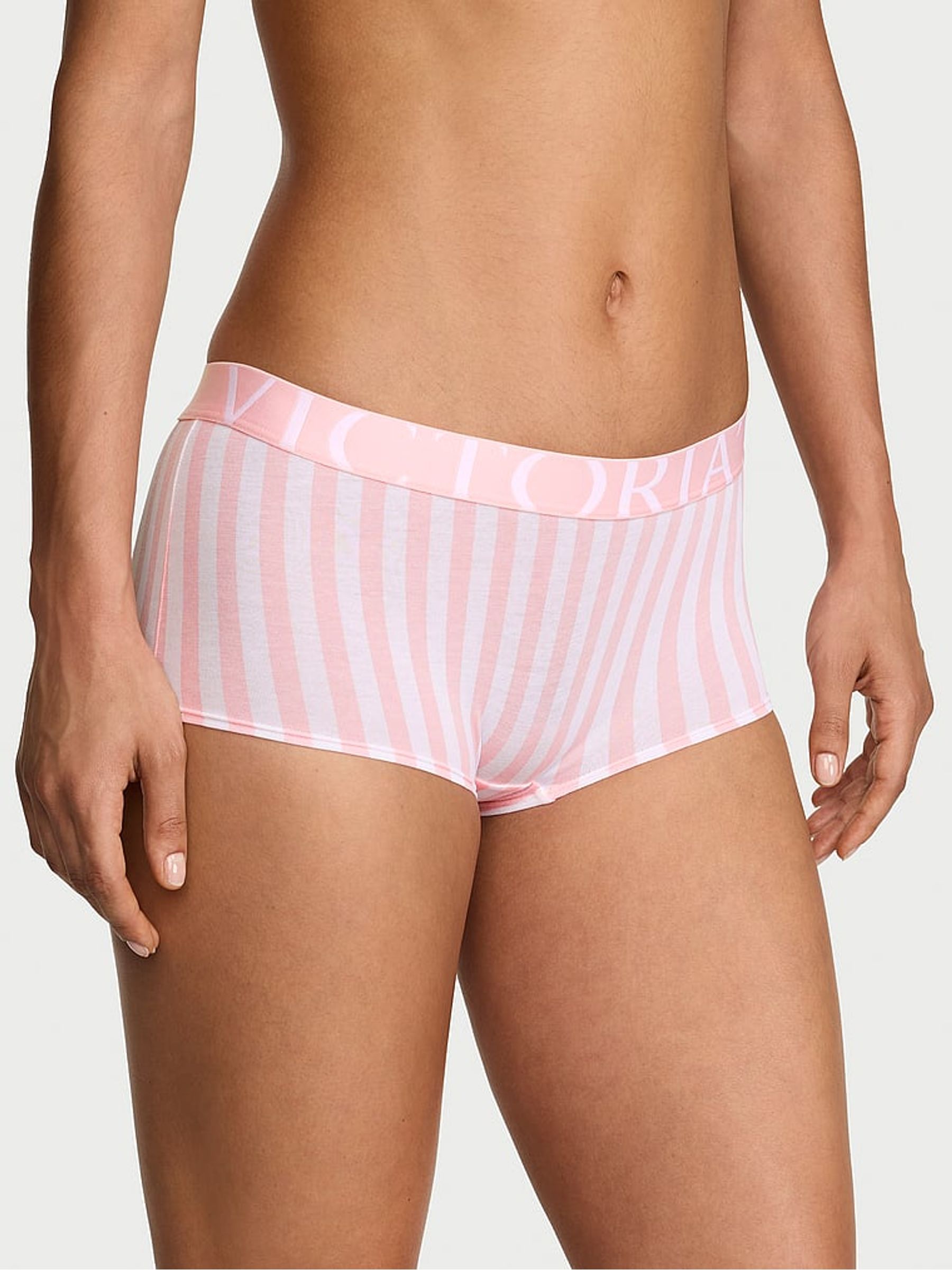 Pretty Blossom Pink Stripes Short Exploded Logo Knickers - Image 1 of 2