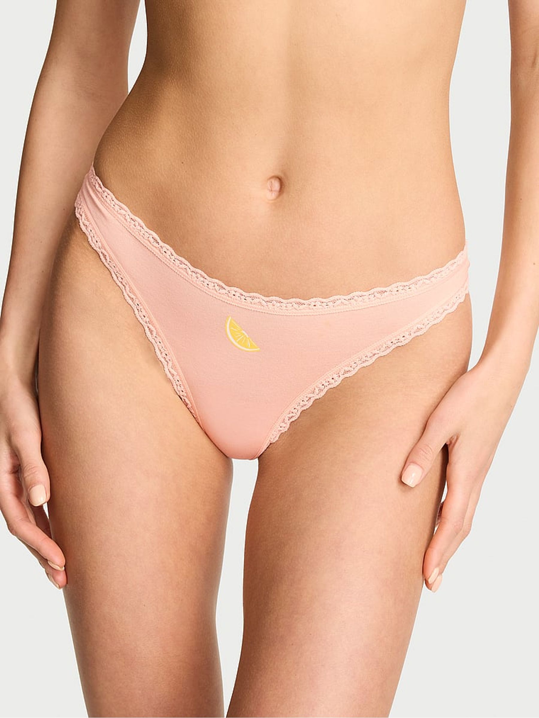 Pink Gin Thong Cotton Lace Trim Knickers - Image 1 of 2