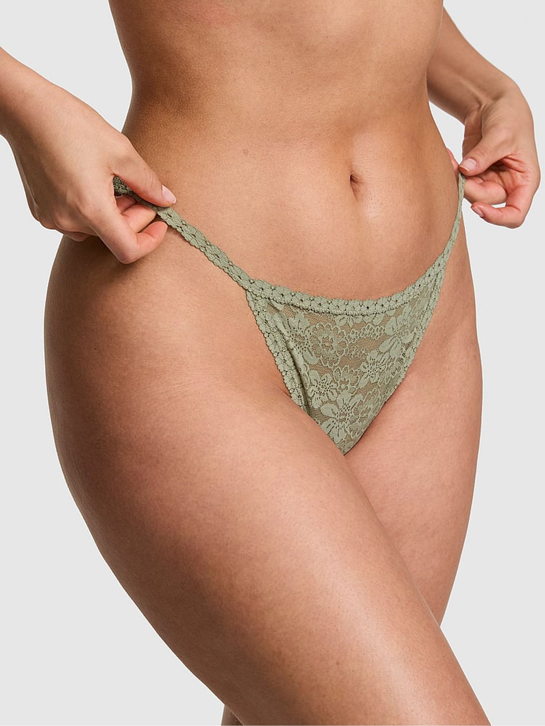 Slate Green G-String Floral Lace Knickers - Image 1 of 2