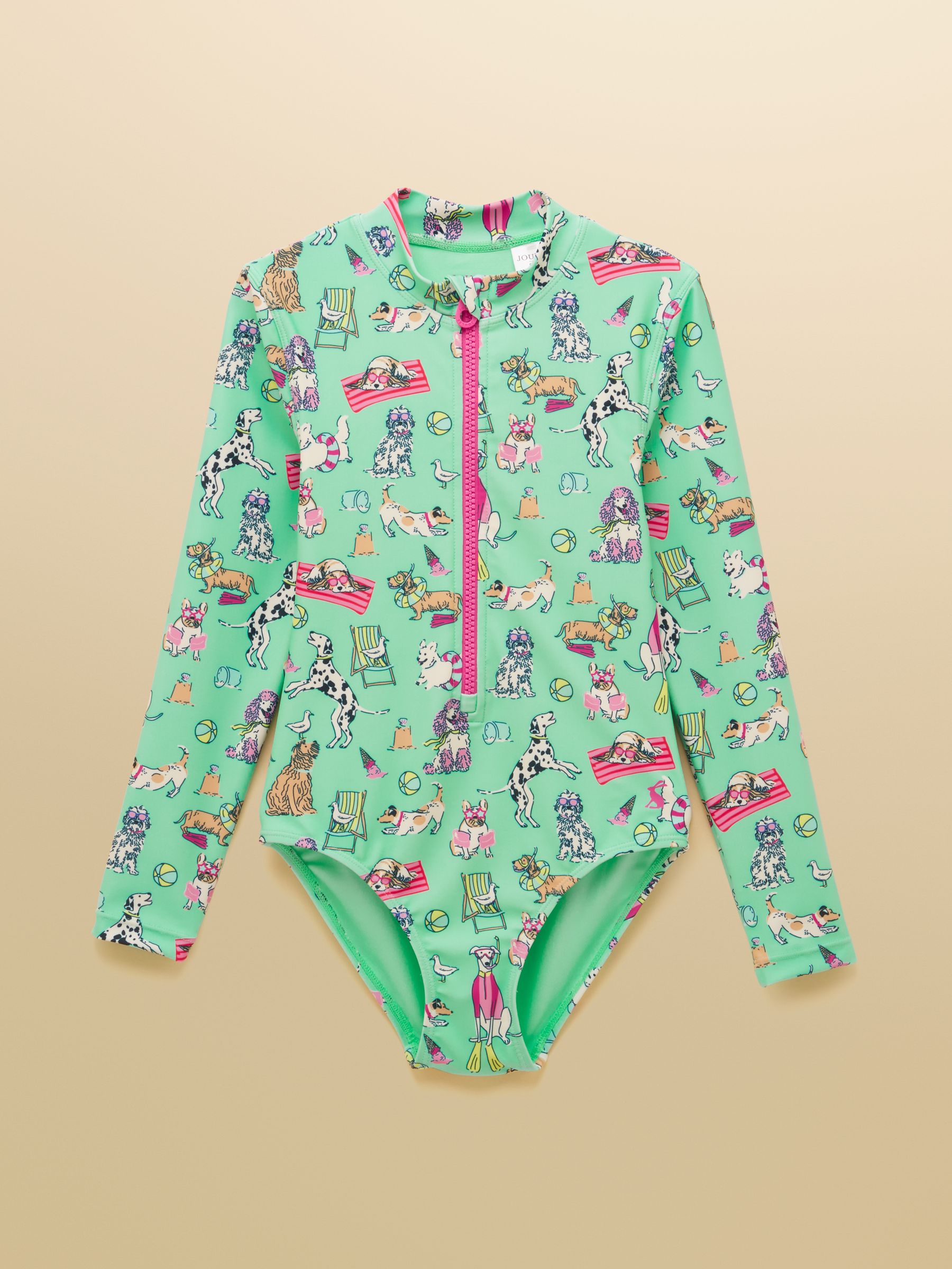 Girls' Green Dogs Long Sleeve Sunsafe Swimsuit - Image 1 of 5