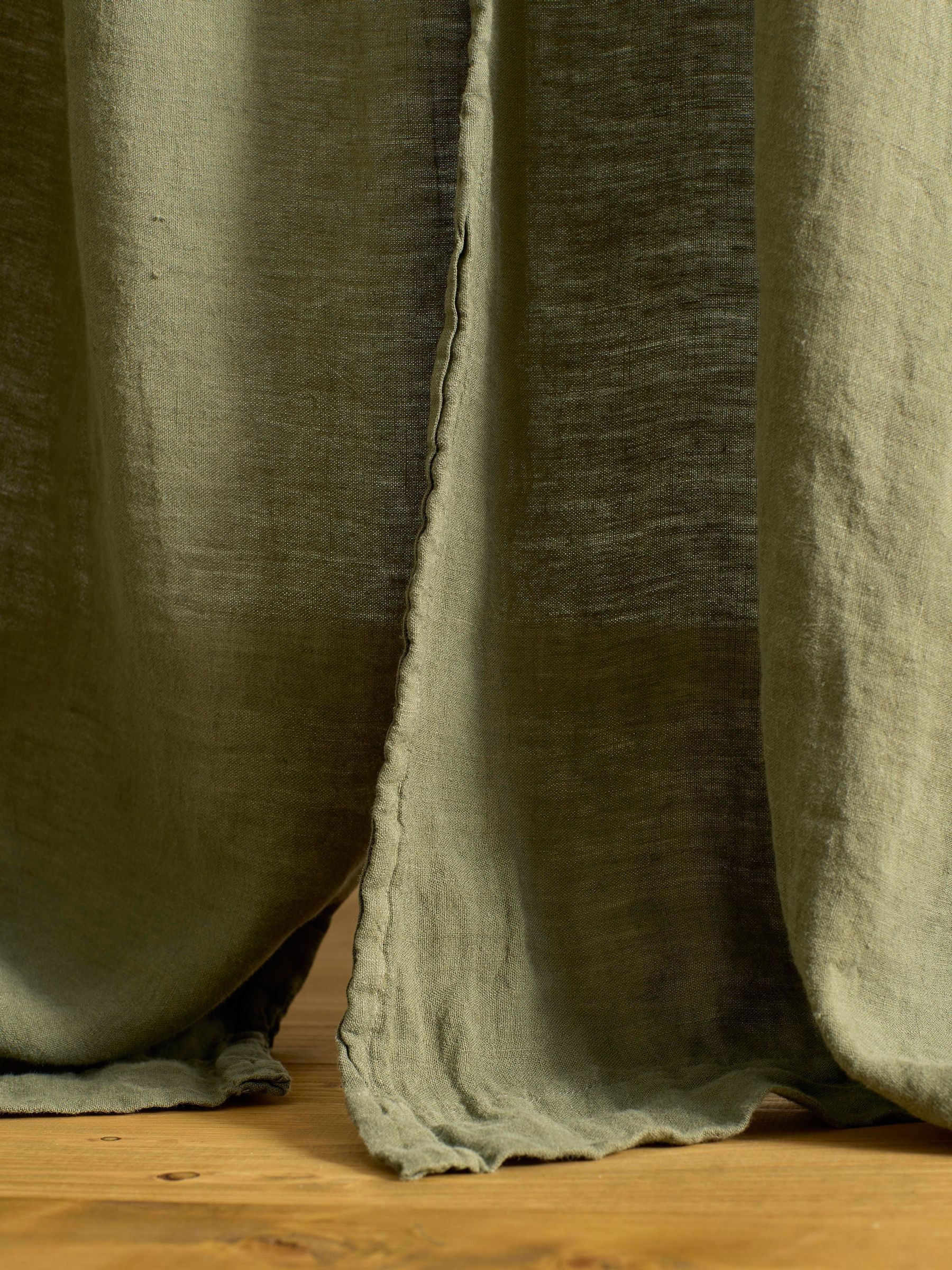 Secret Linen Store Olive Green 100% Linen Loop Top Slot Header Single Curtain - Image 3 of 3