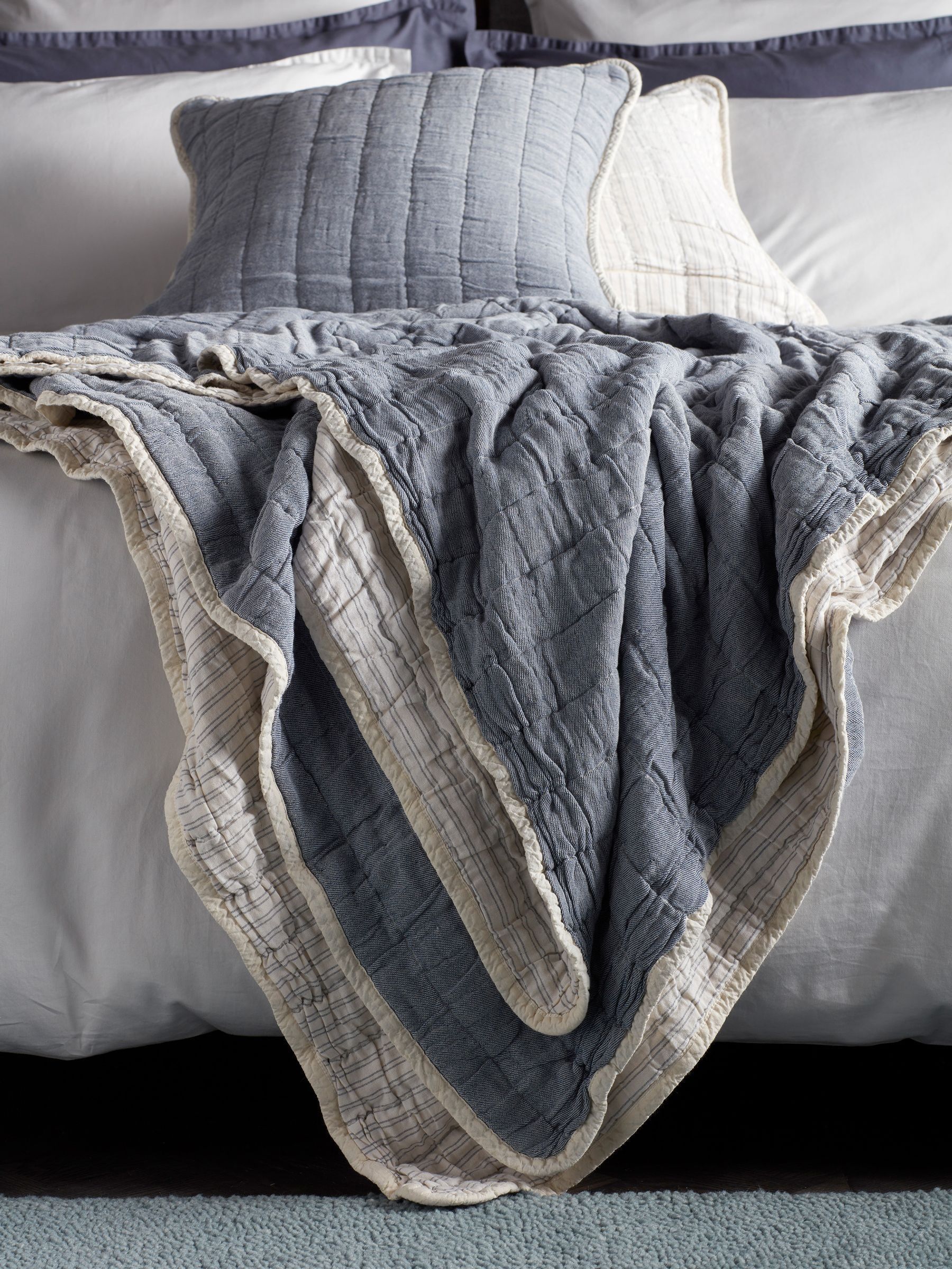 Secret Linen Store French Blue Vivienne Quilted Throw - Image 1 of 3 Secret Linen Store French Blue Vivienne Quilted Throw - Image 1 of 3