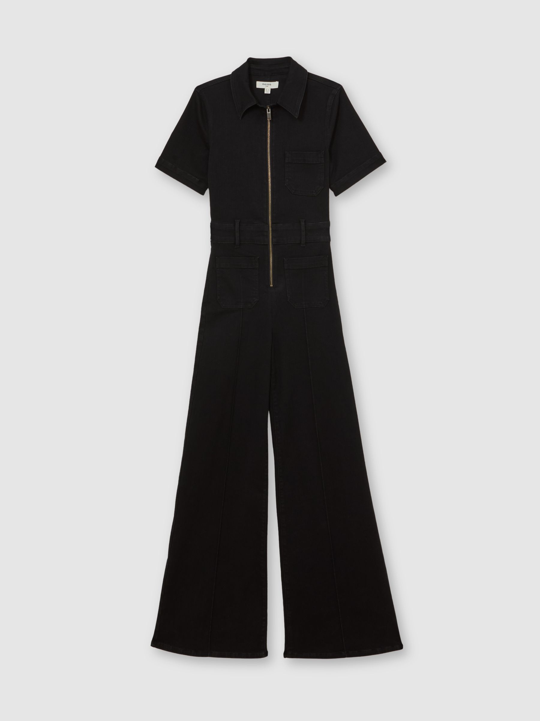 Wide-Leg Zip-Through Denim Jumpsuit in Black - image 1