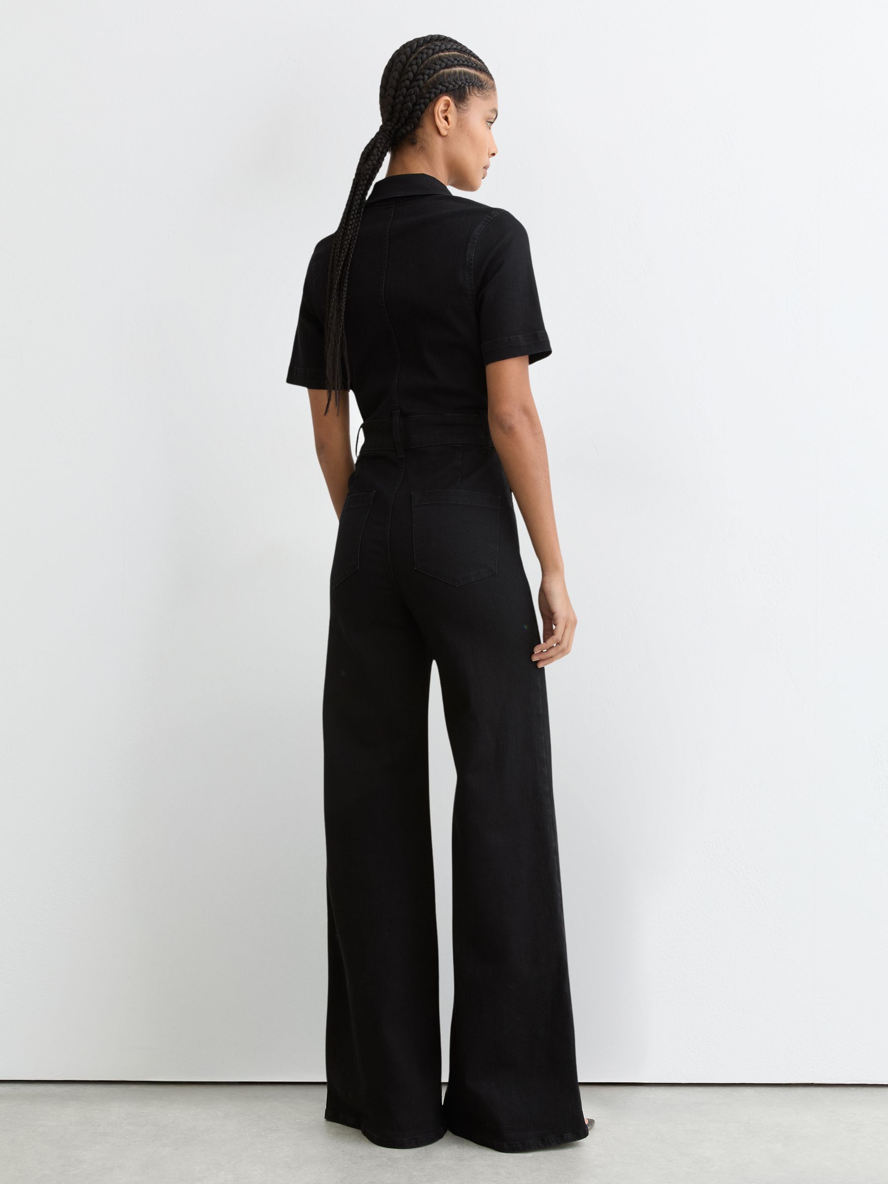 Wide-Leg Zip-Through Denim Jumpsuit in Black - image 5