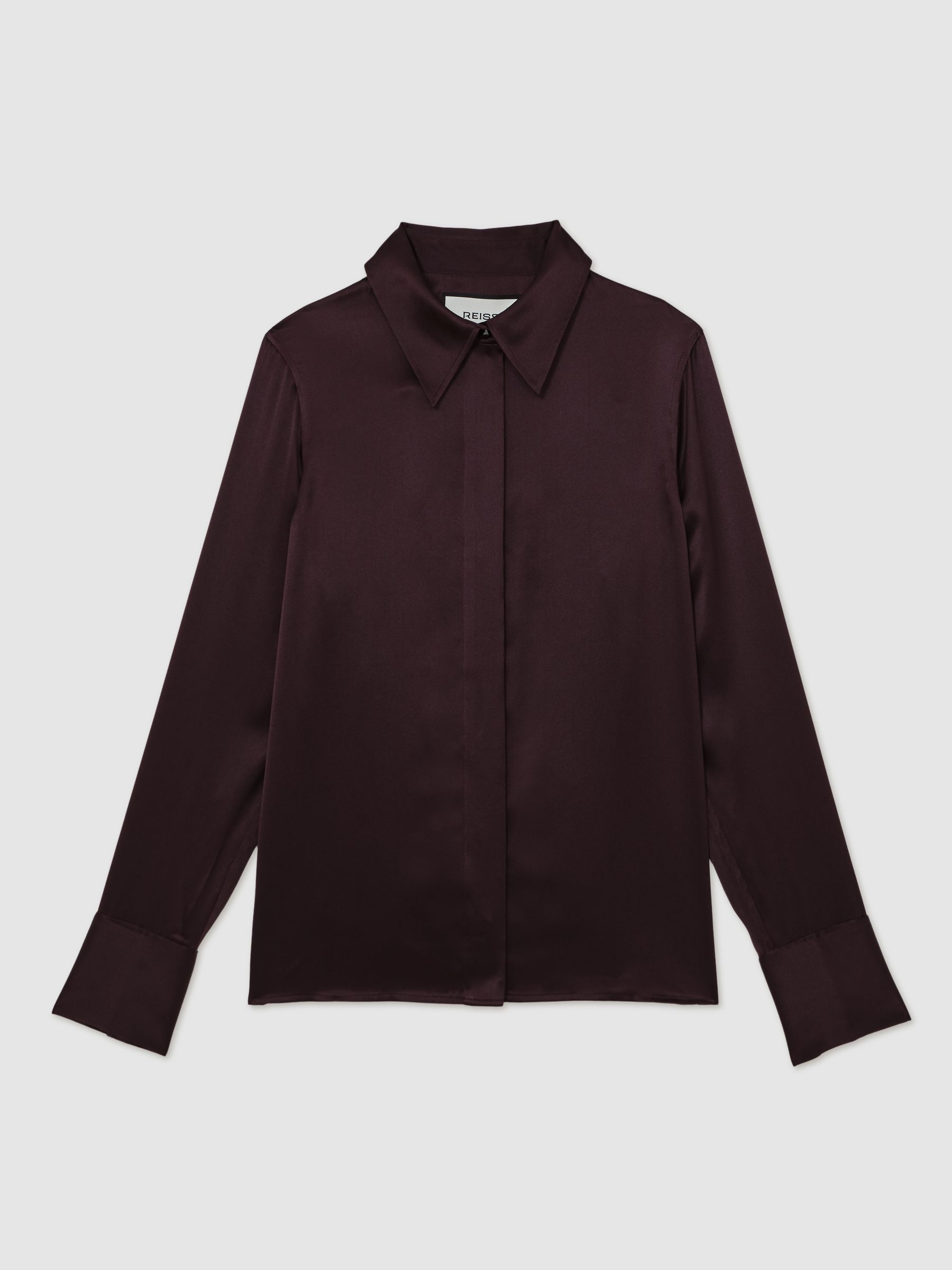 Silk-Satin Concealed-Placket Shirt in Burgundy - image 1