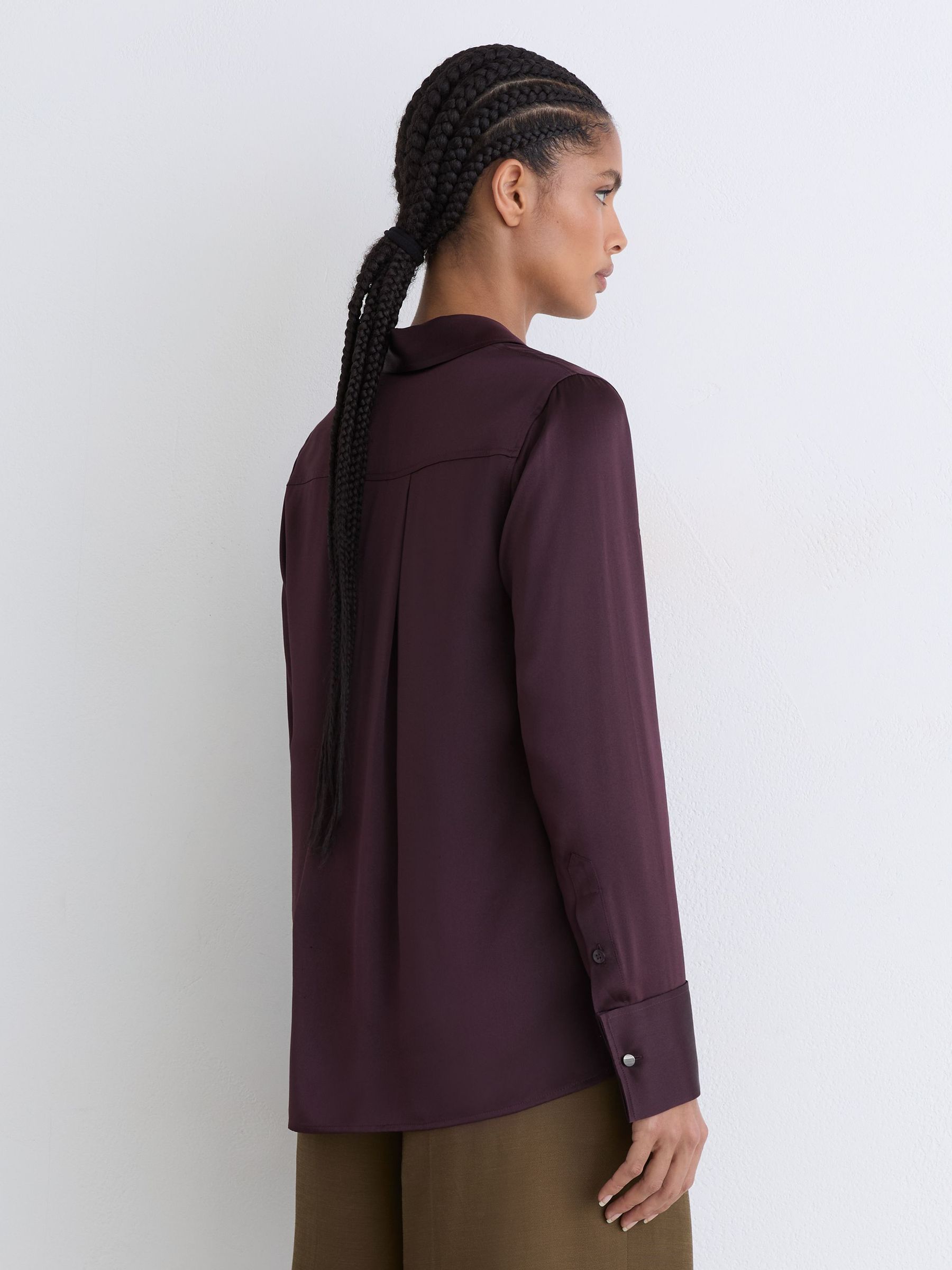 Silk-Satin Concealed-Placket Shirt in Burgundy - image 5