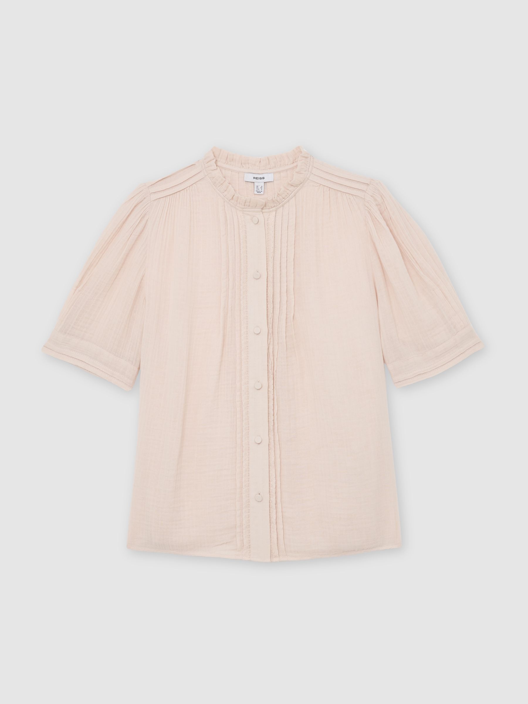 Cotton Cheesecloth Frill-Neck Top in Pale Pink - image 1