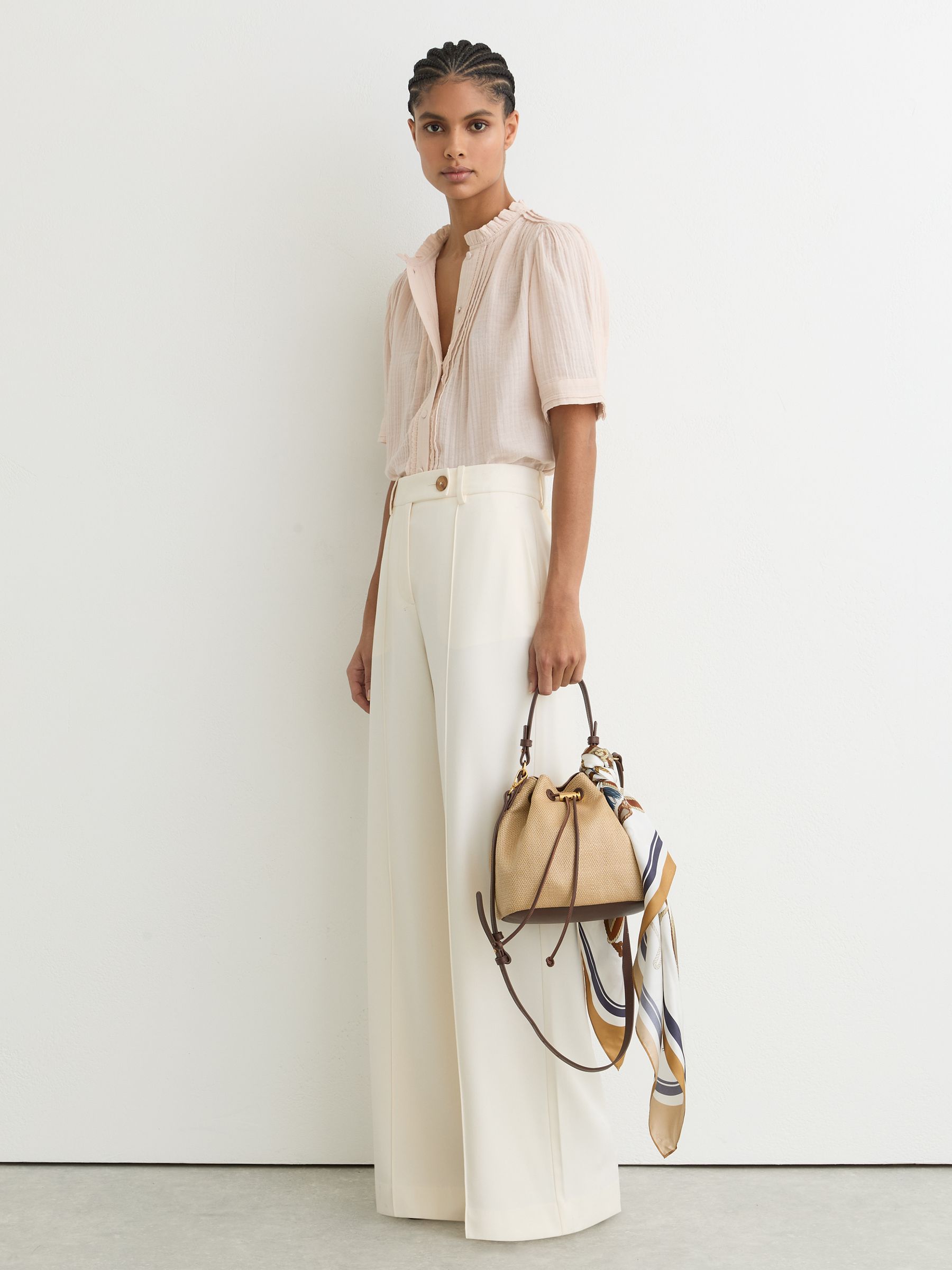 Cotton Cheesecloth Frill-Neck Top in Pale Pink - image 5