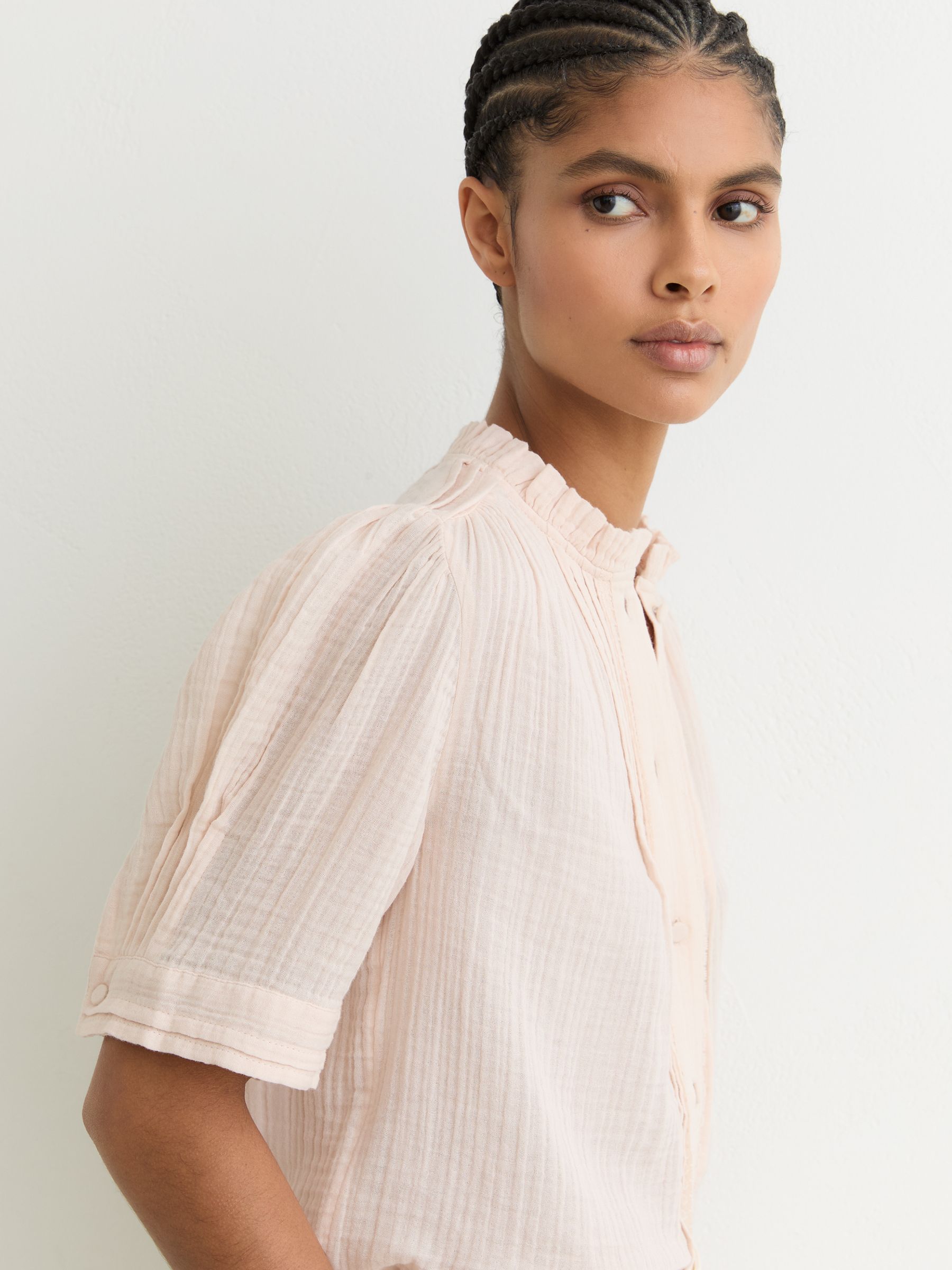 Cotton Cheesecloth Pleated Top in Pale Pink - Image 4 of 6