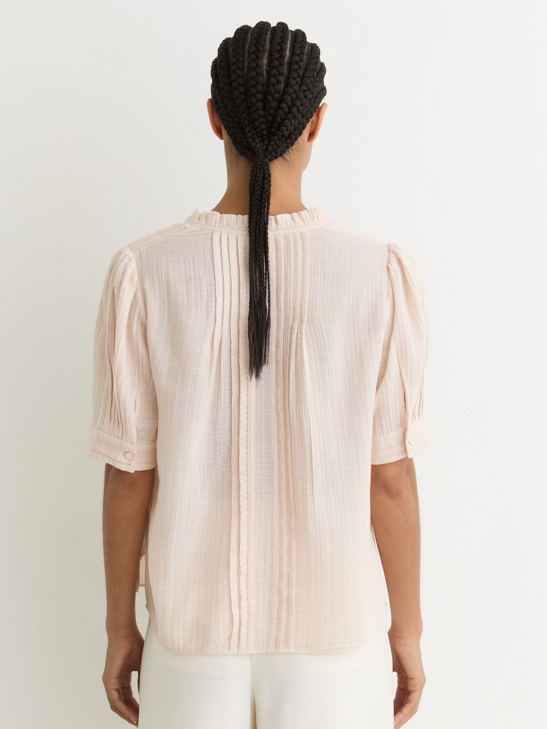 Cotton Cheesecloth Pleated Top in Pale Pink - Image 5 of 6