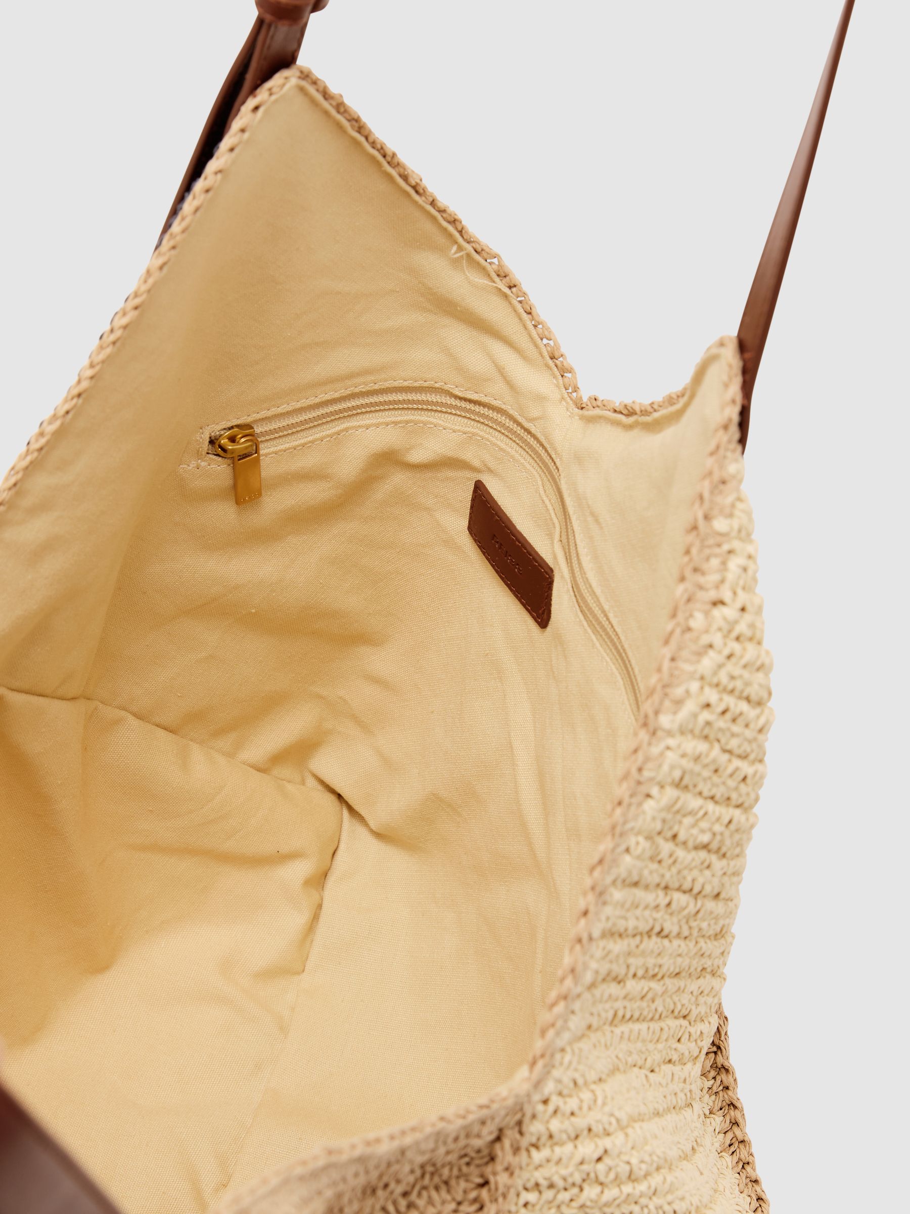 Raffia-Effect Contrast-Panel Tote Bag in Navy - Image 4 of 6