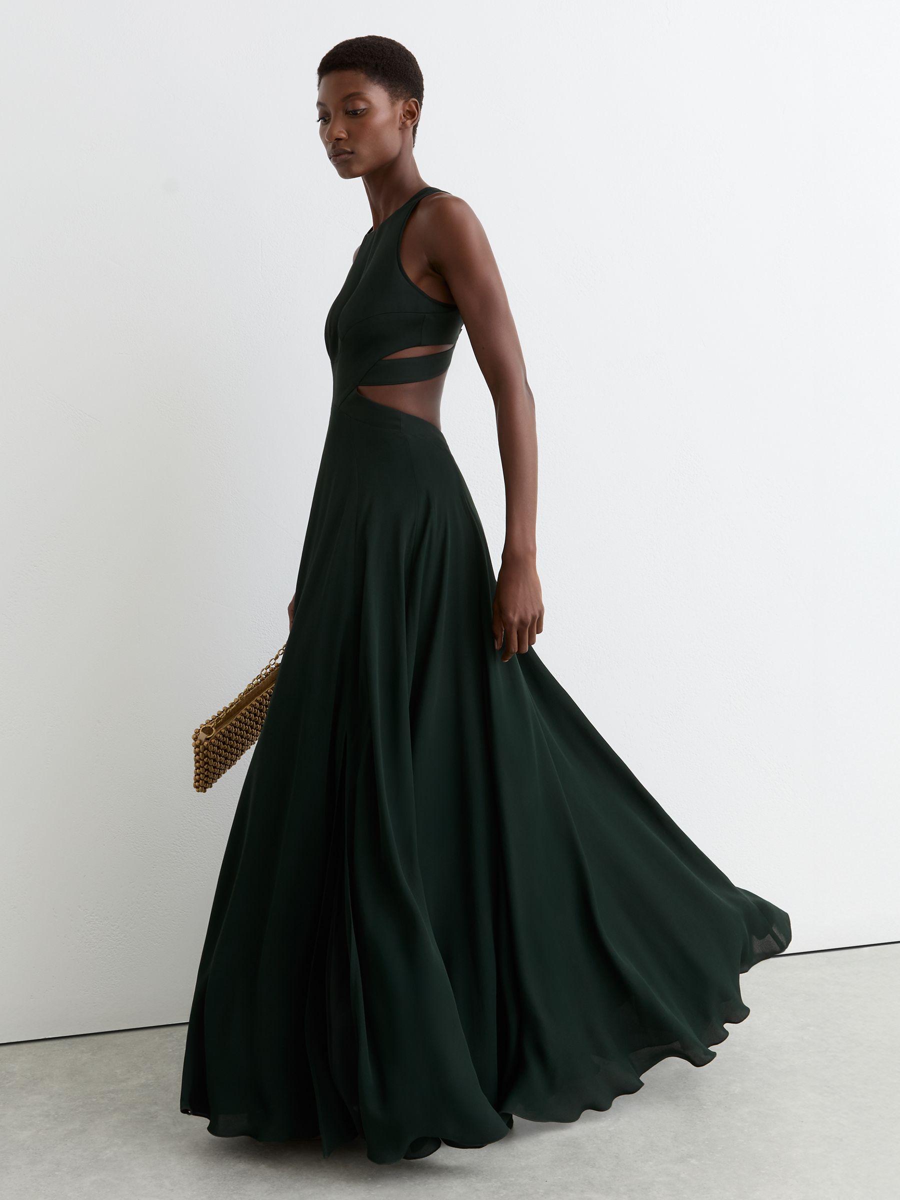 Cut-Out Racerback Maxi Dress in Green - Image 1 of 8