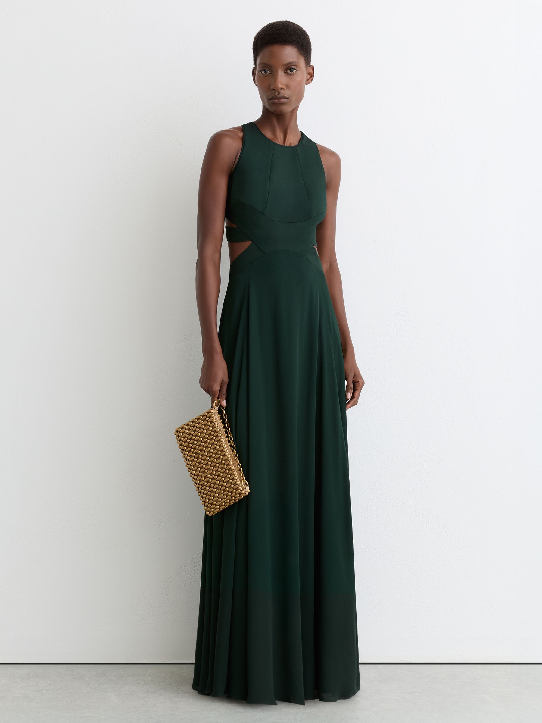 Reiss Cut-Out Racerback Maxi Dress in Green - REISS Reiss Cut-Out Racerback Maxi Dress in Green - REISS