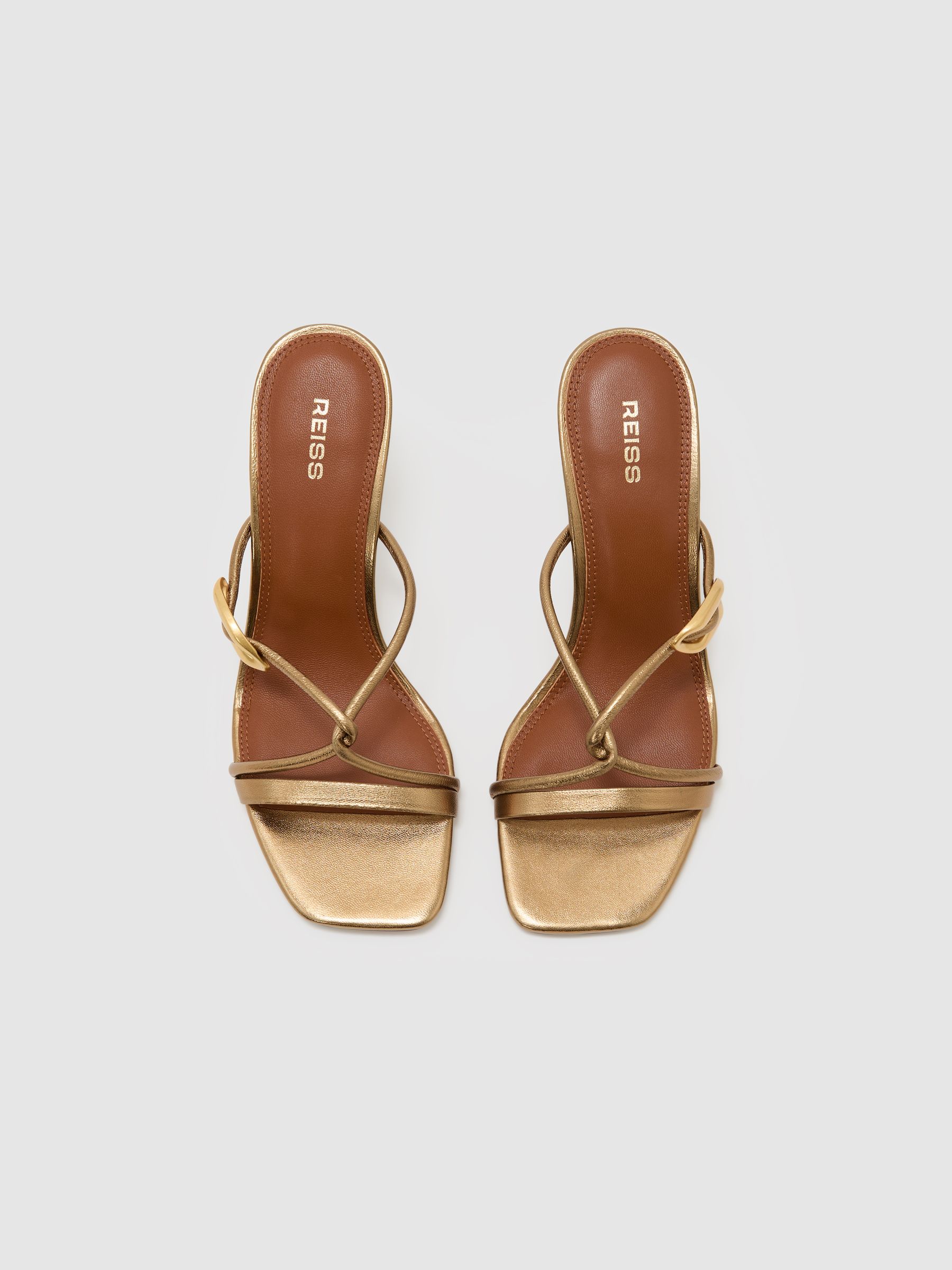 Leather Metallic Detail Heeled Sandals in Dark Gold - Image 2 of 4