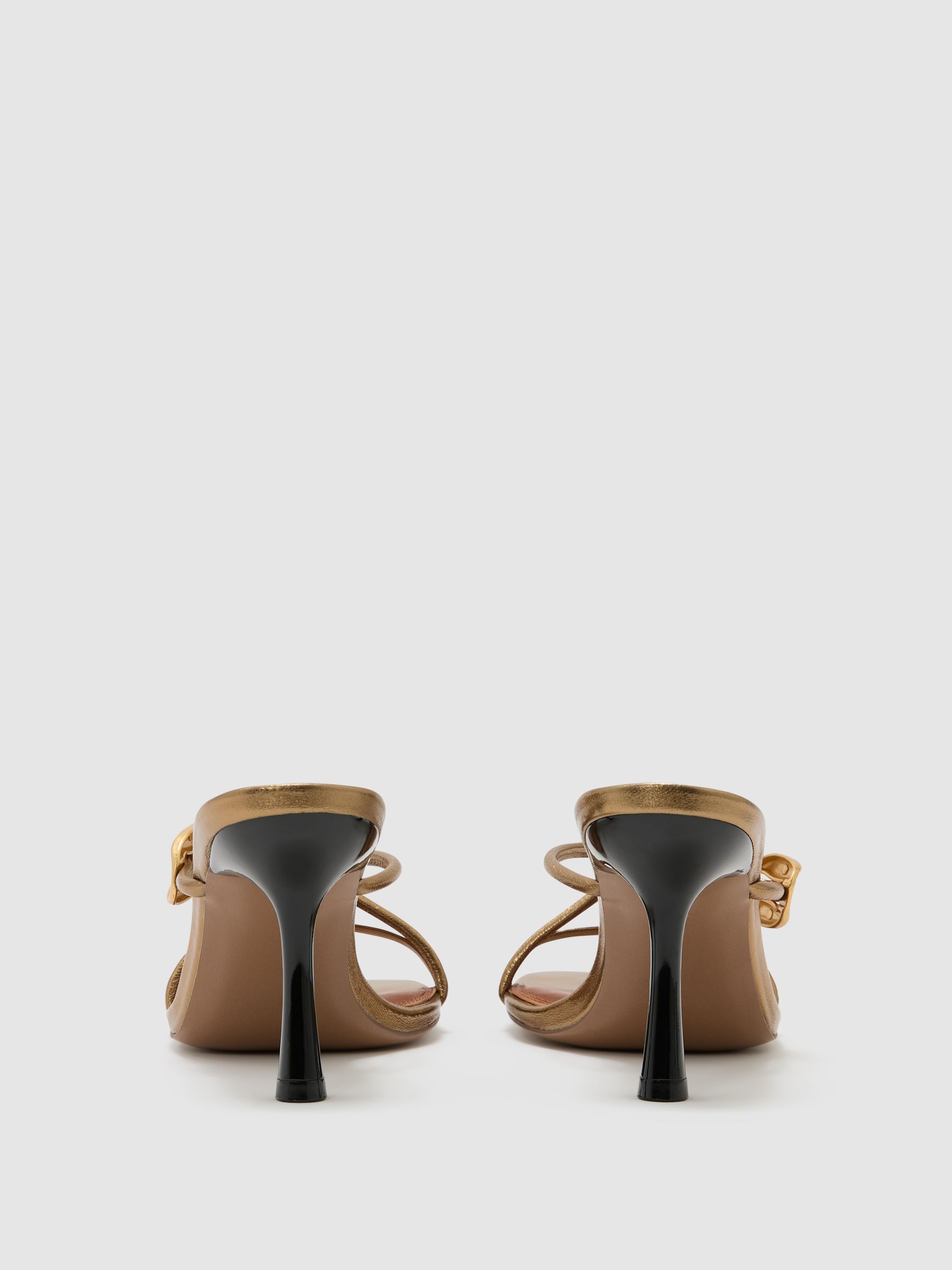 Leather Metallic Detail Heeled Sandals in Dark Gold - Image 3 of 4