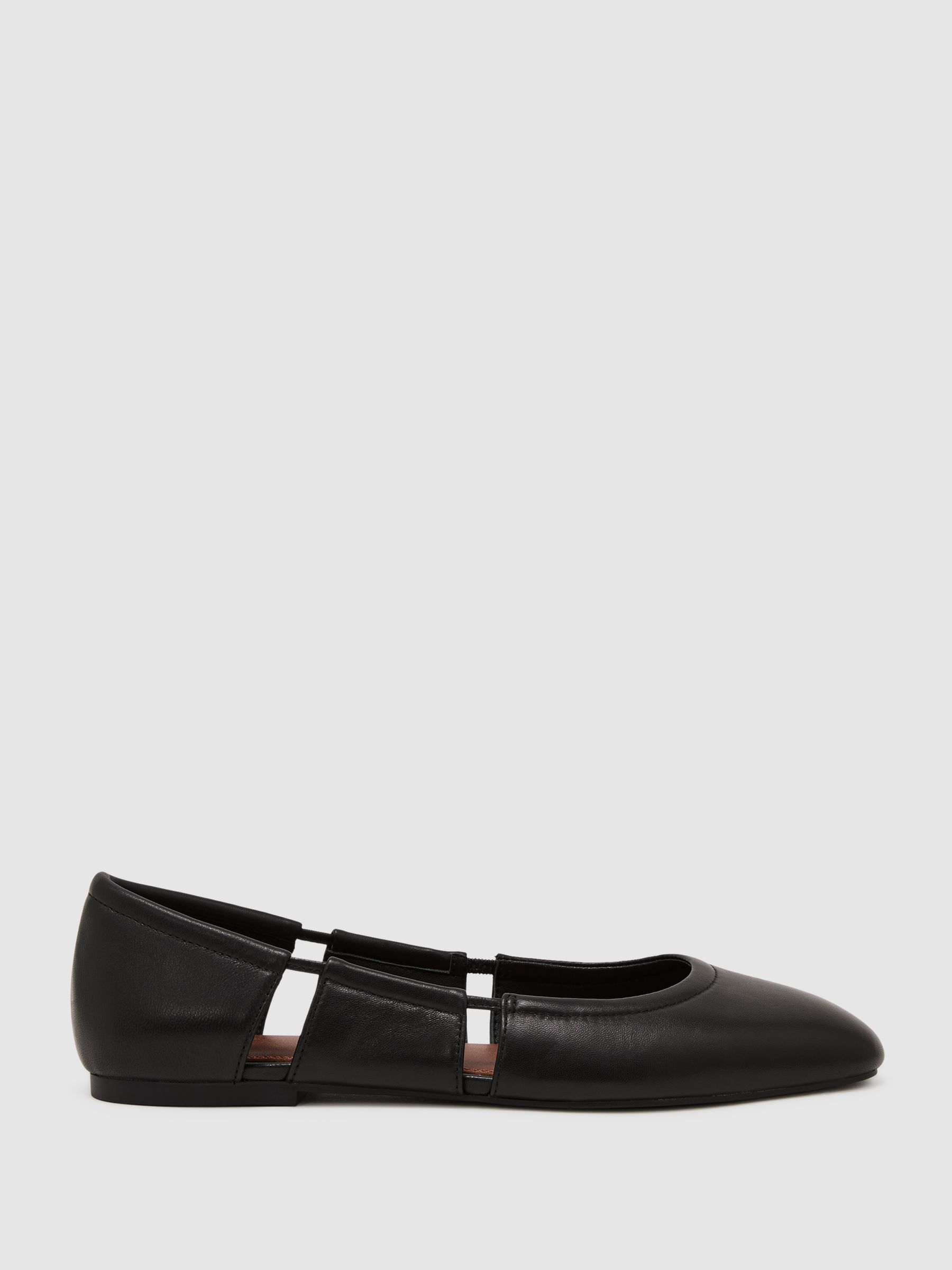 Leather Cut-Out Ballet Flats in Black - Image 2 of 6
