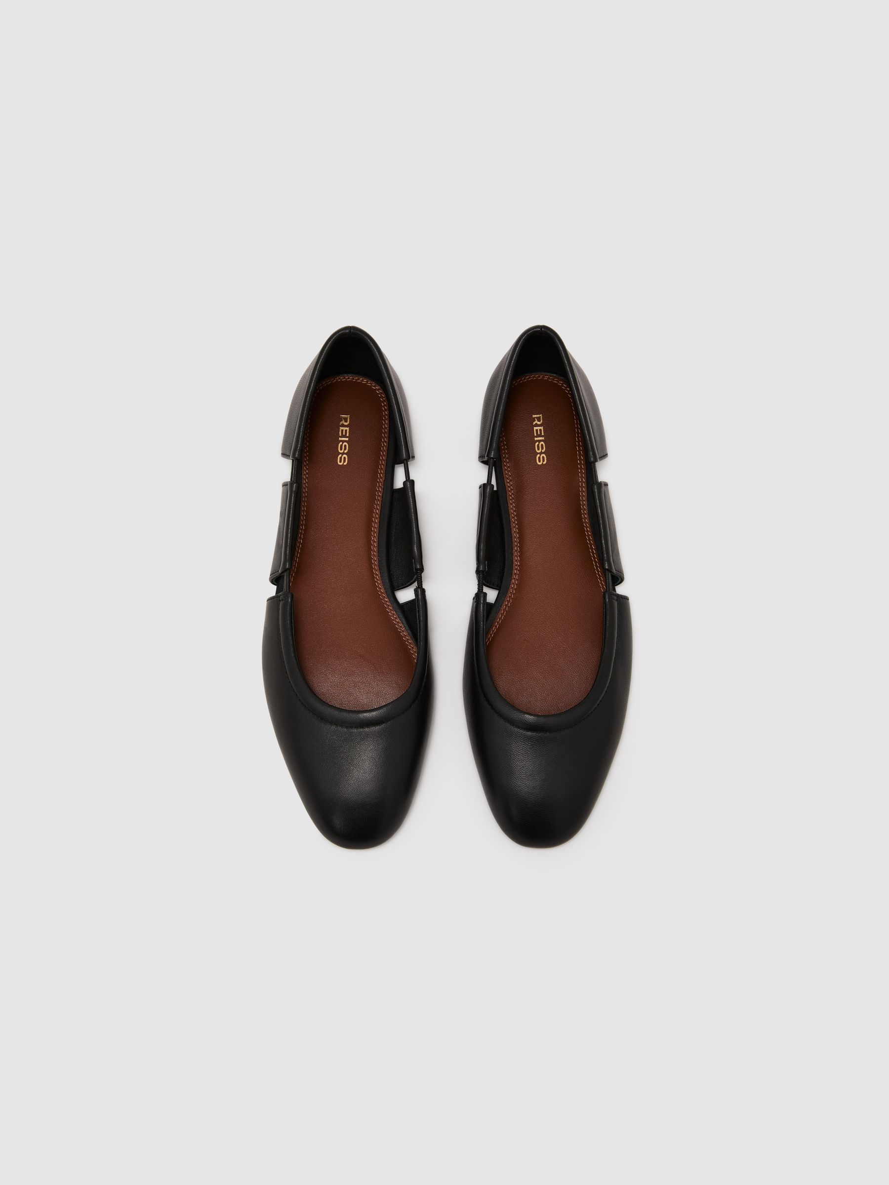 Leather Cut-Out Ballet Flats in Black - Image 3 of 6