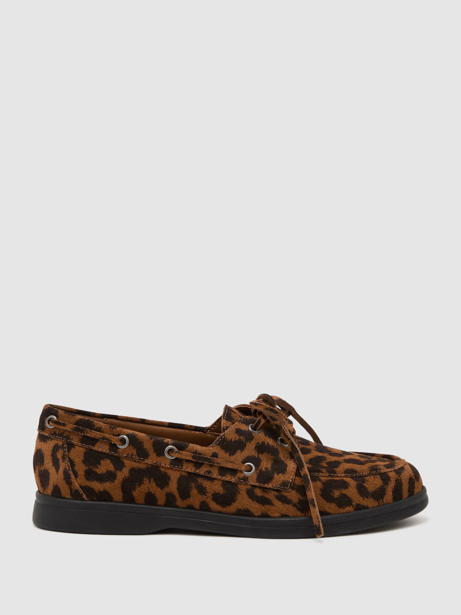 Suede Flat Boat Shoes in Animal - Image 2 of 5