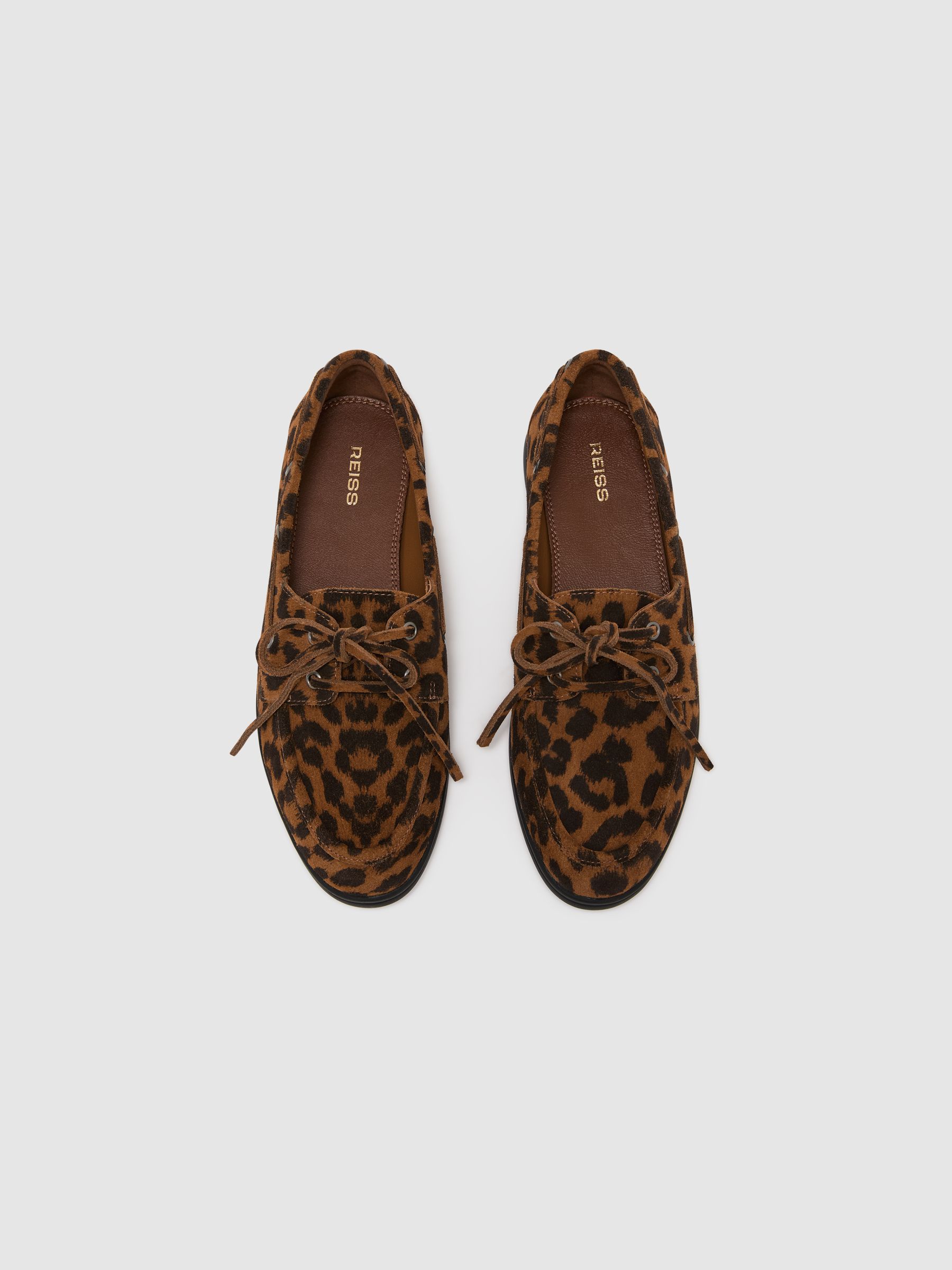 Suede Flat Boat Shoes in Animal - Image 3 of 5