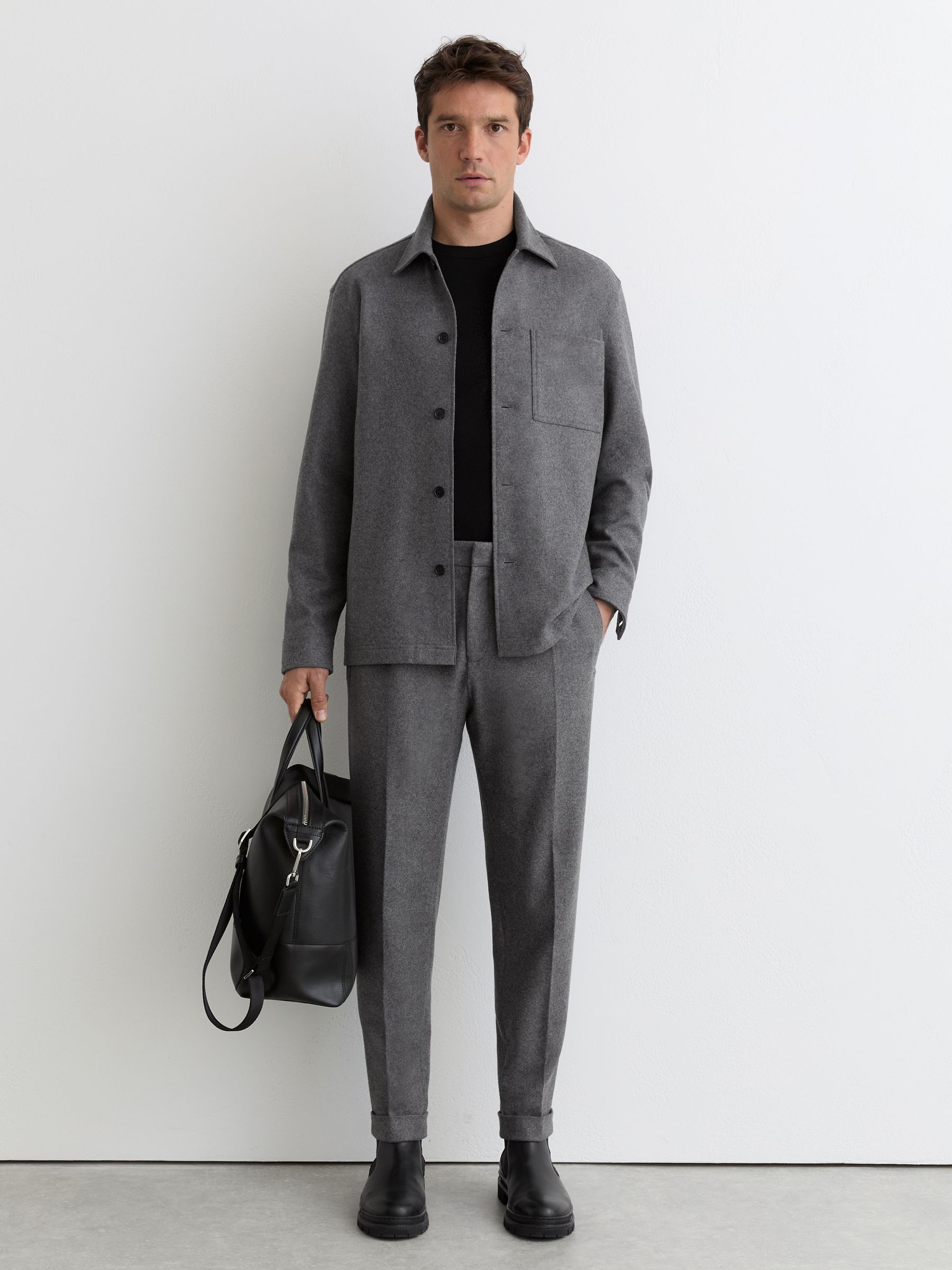Wool-Blend Tapered Cuffed Trousers in Soft Grey - Image 1 of 6