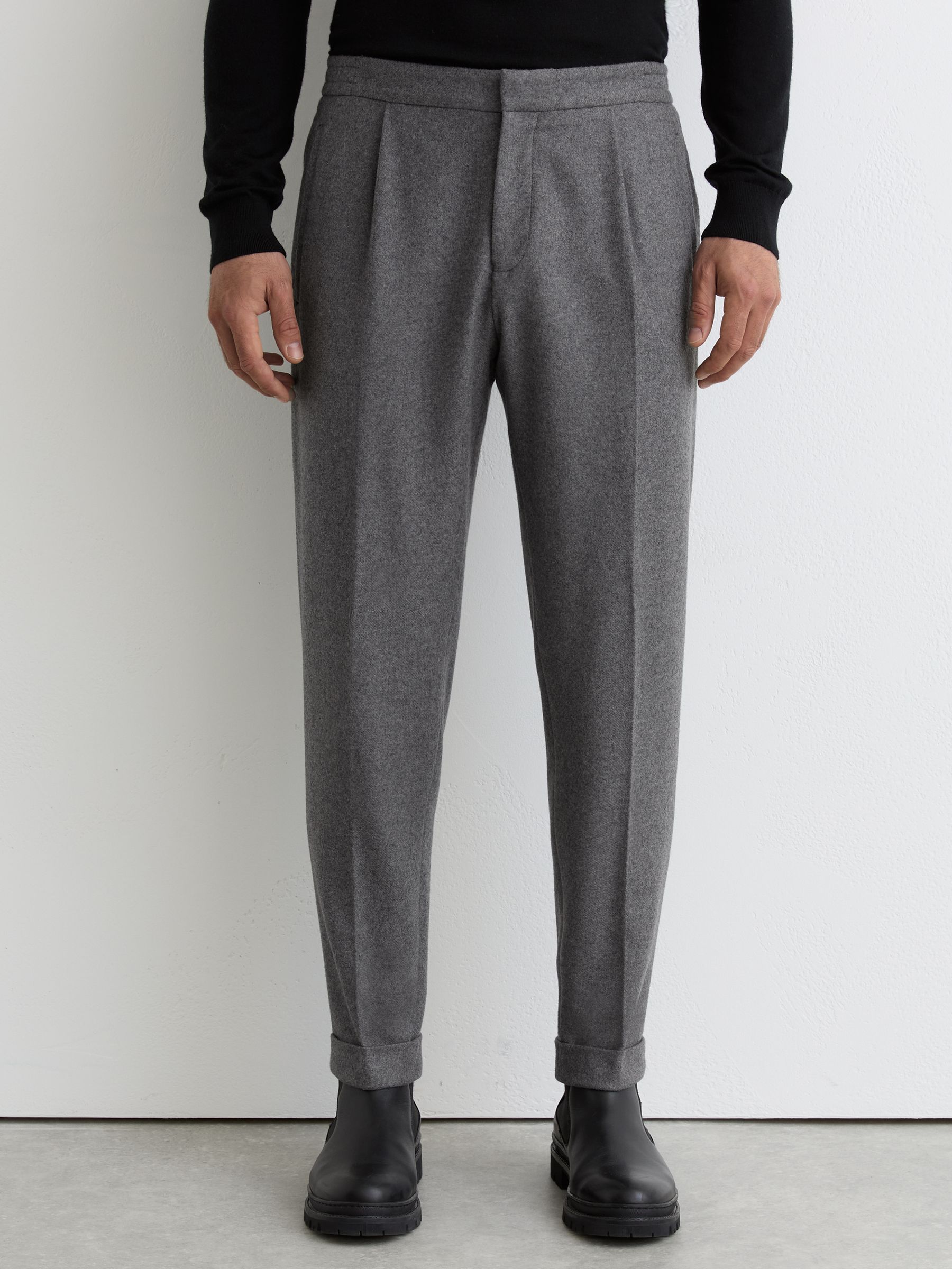 Wool-Blend Tapered Cuffed Trousers in Soft Grey - image 5